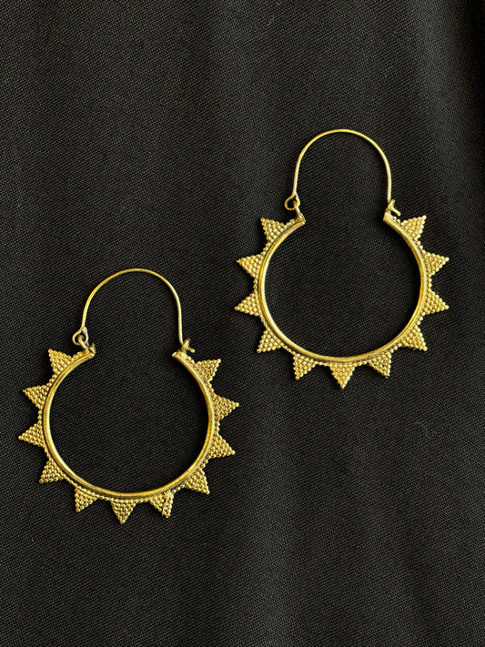 Brass Sun Hoop Earrings