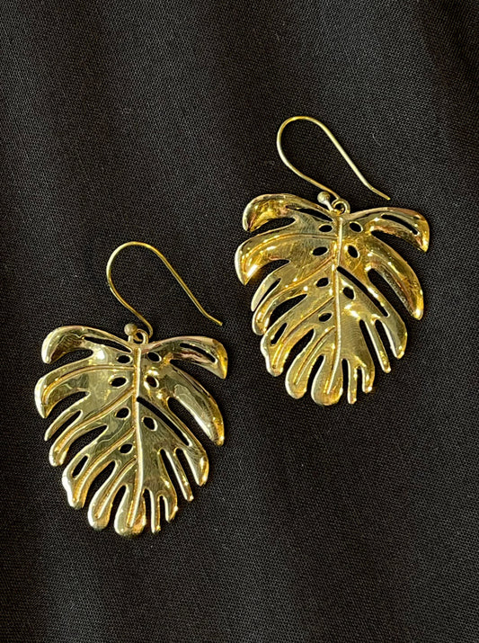 Palm Leaf Brass Dangle Earrings