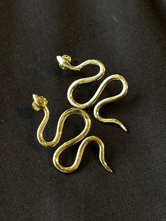 Classic Snake Brass Stud Earrings