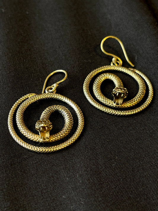Coiled Snake Brass Dangle Earrings