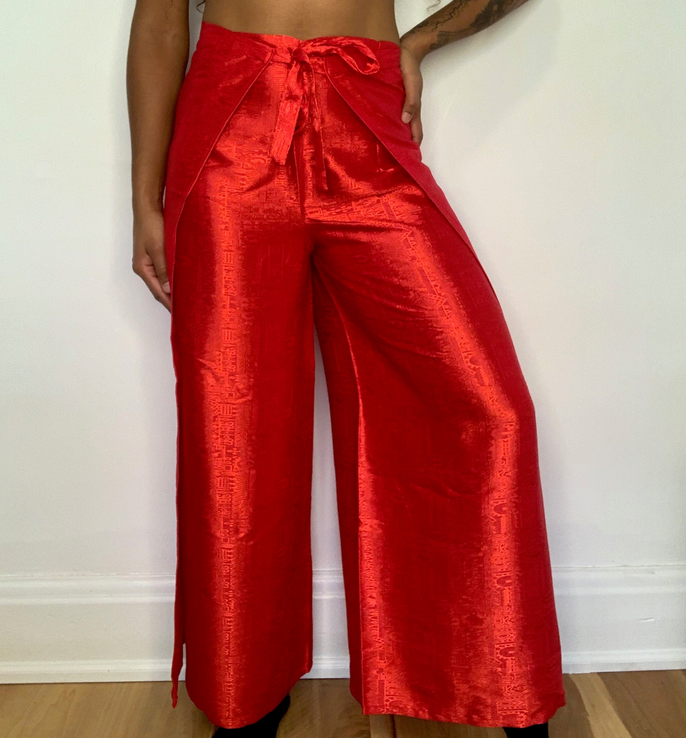 Red Satin Pants Set