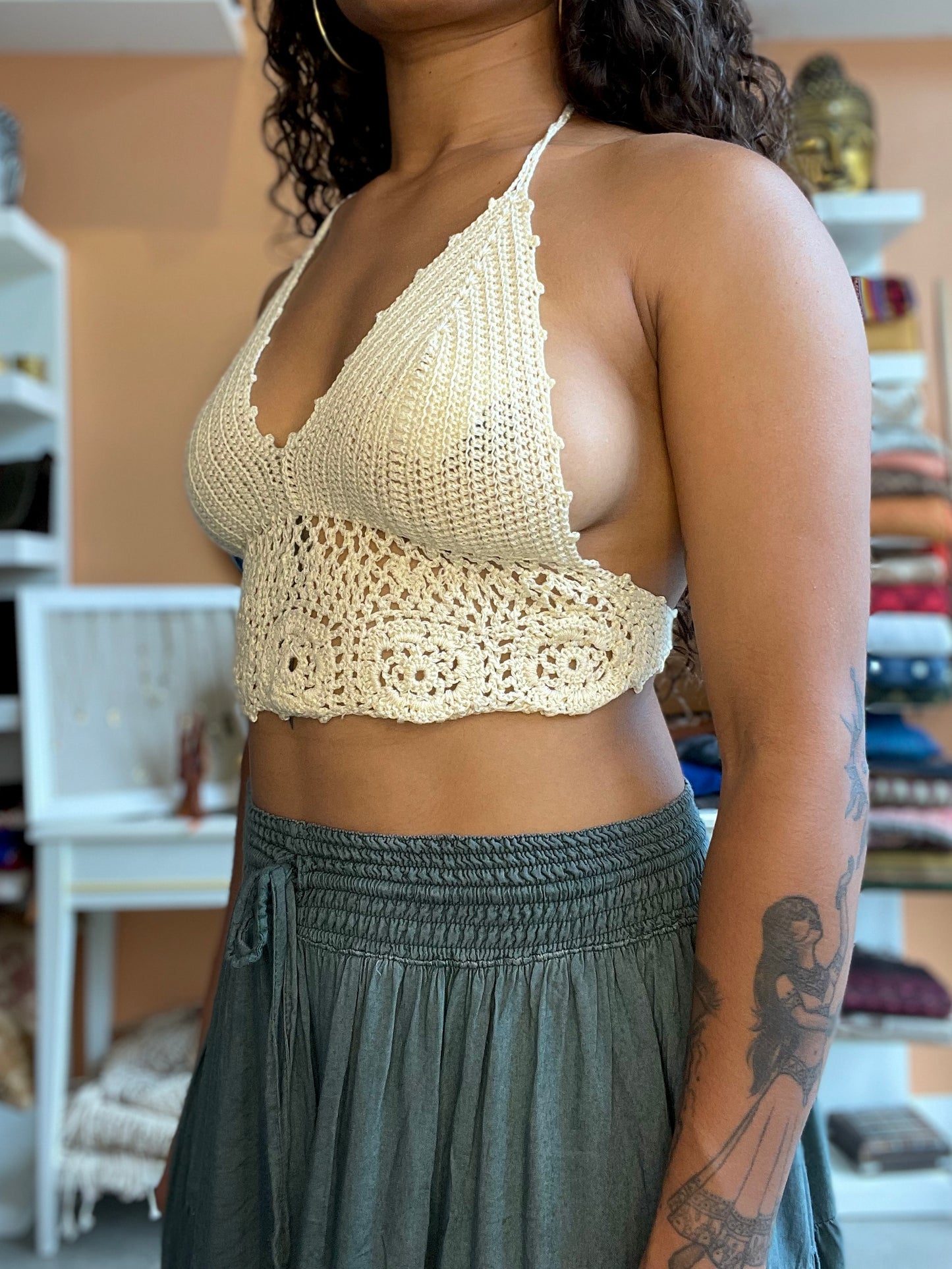 Cream Handmade Crochet Halter Top