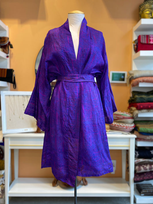 Purple Upcycled Silk Midi Robe