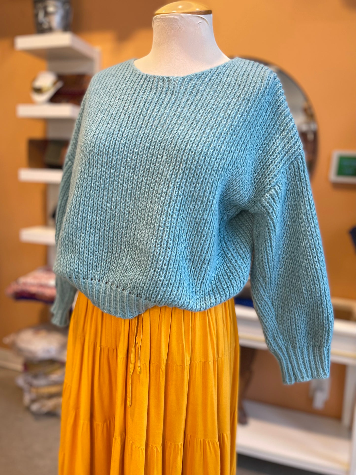 Blue Knitted Pull Over Sweater