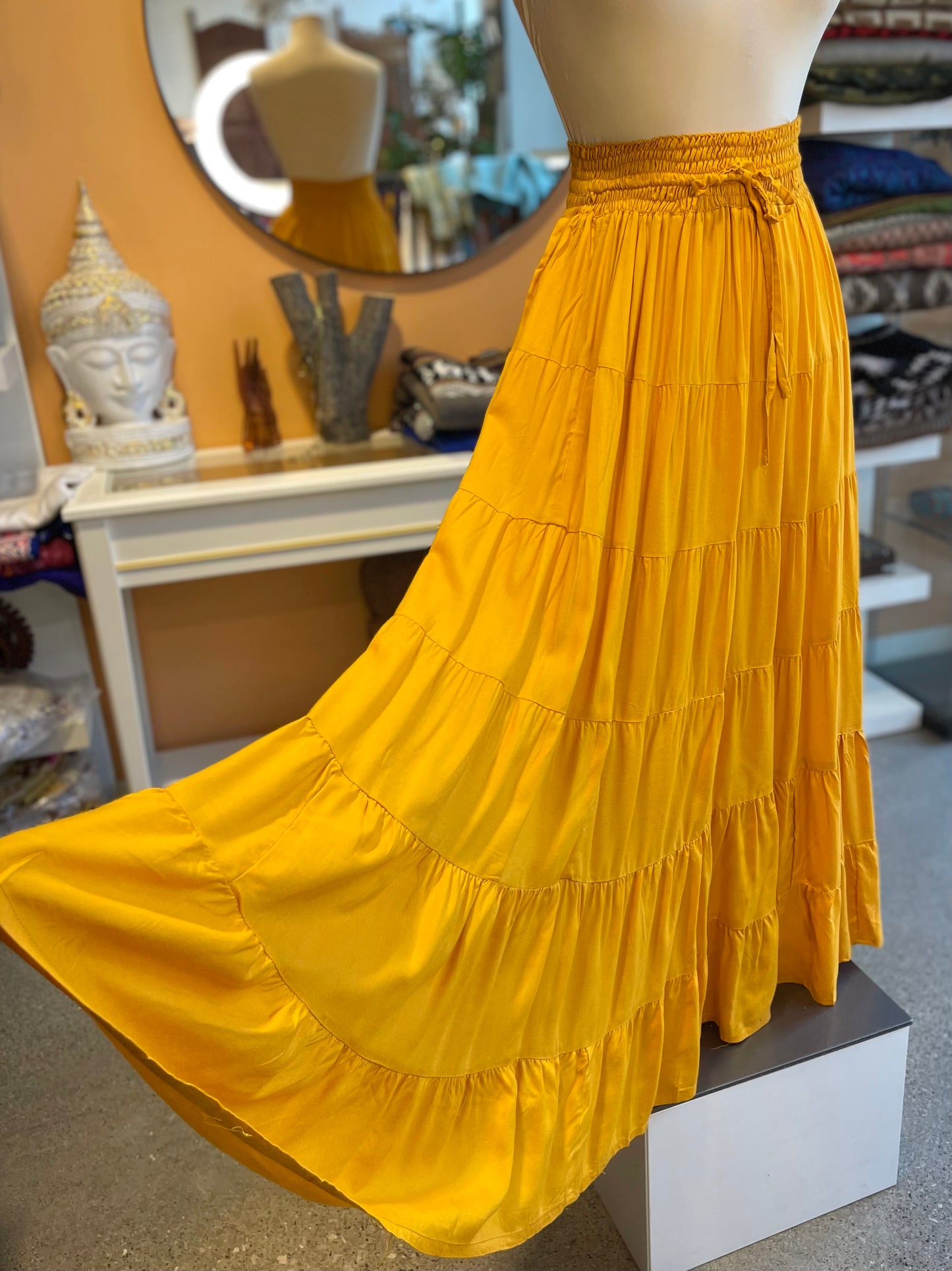 Yellow Boho Tiered Maxi Skirt