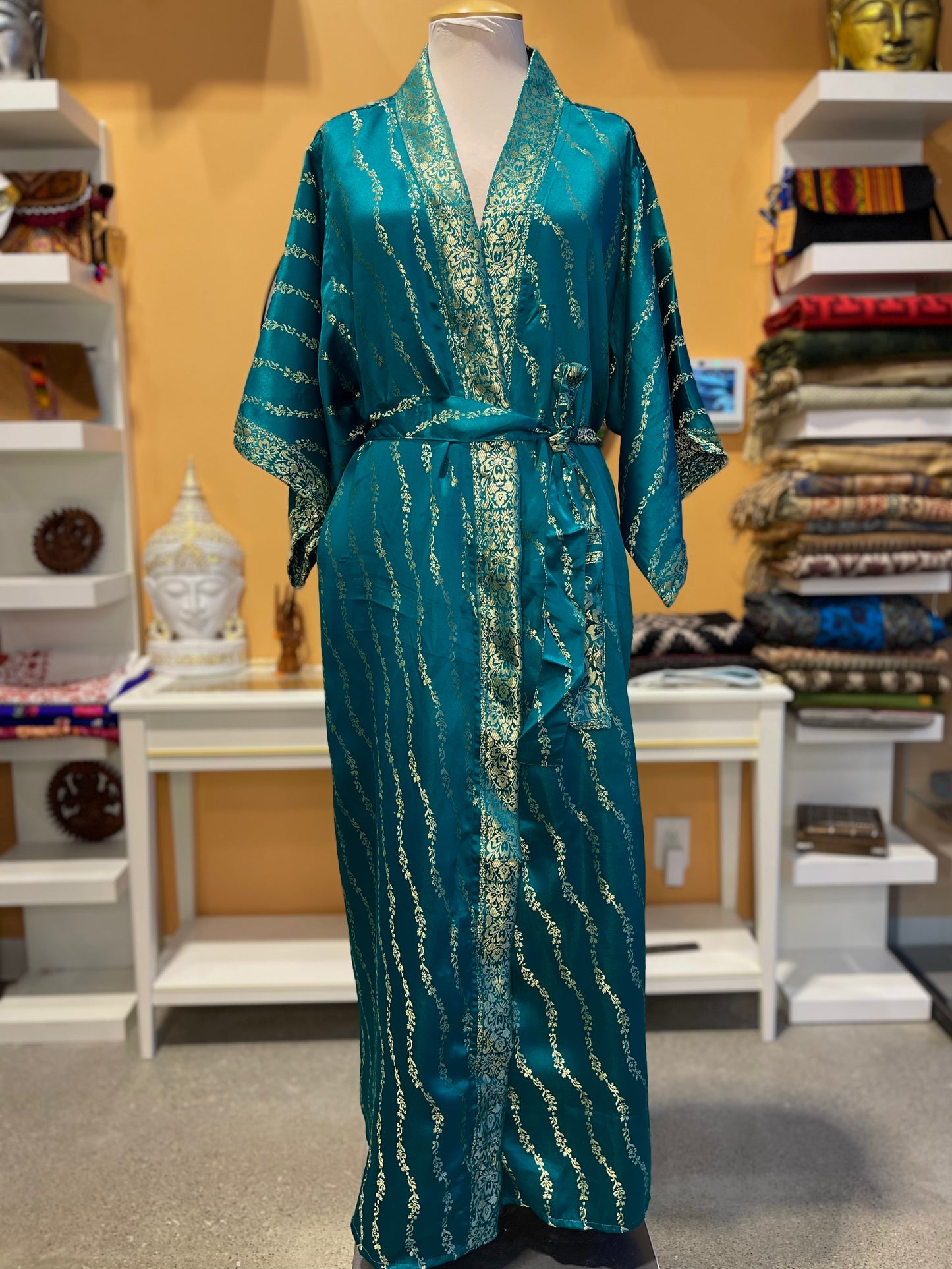 Green Upcycled Brocade Silk Robe