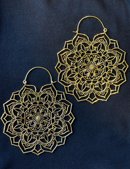 Light Floral Mandala Brass Earrings