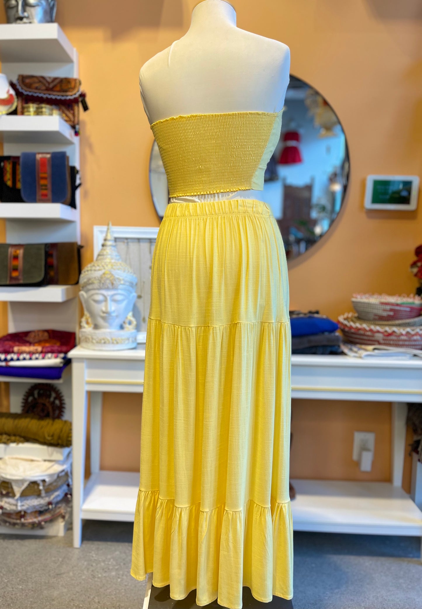 Yellow Linen Bandeau Skirt Set