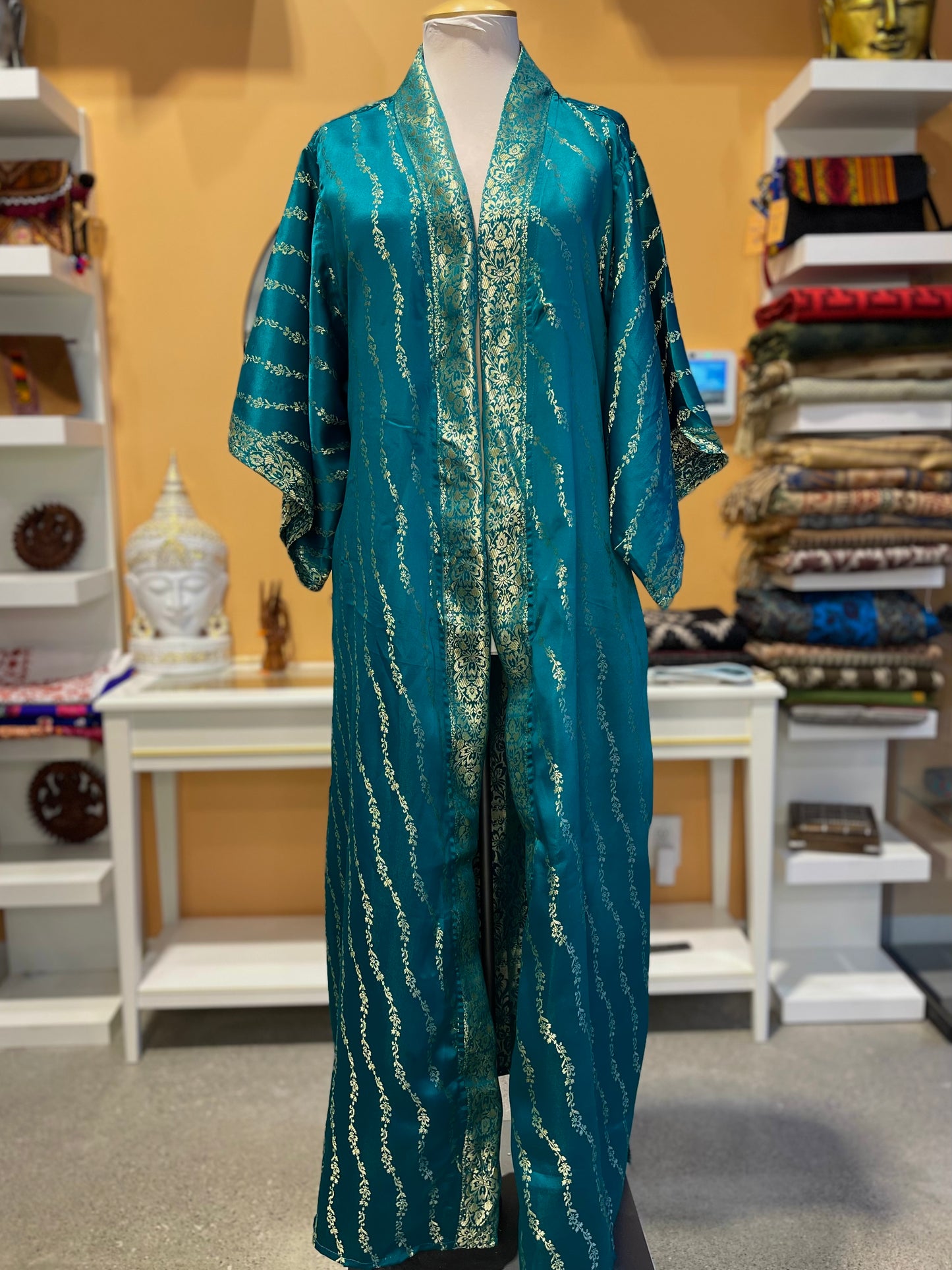 Green Upcycled Brocade Silk Robe