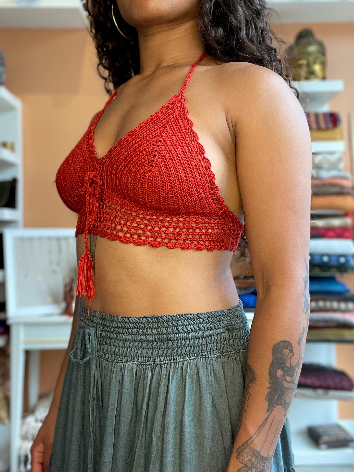 Burnt Red Handmade Crochet Halter Top