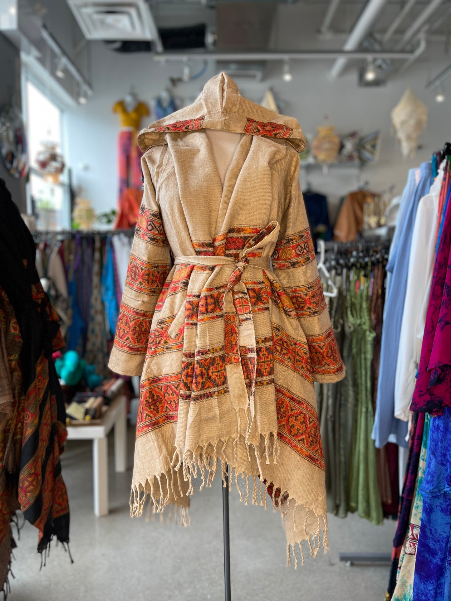 Beige/Orange Patterned Wrap Jacket