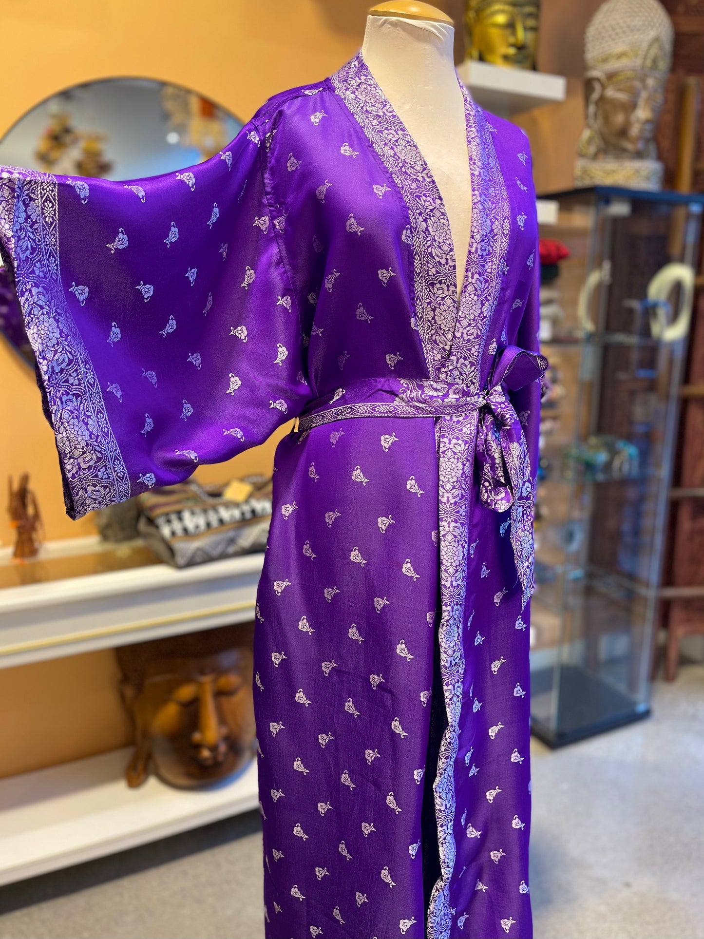 Purple Upcycled Brocade Silk Robe