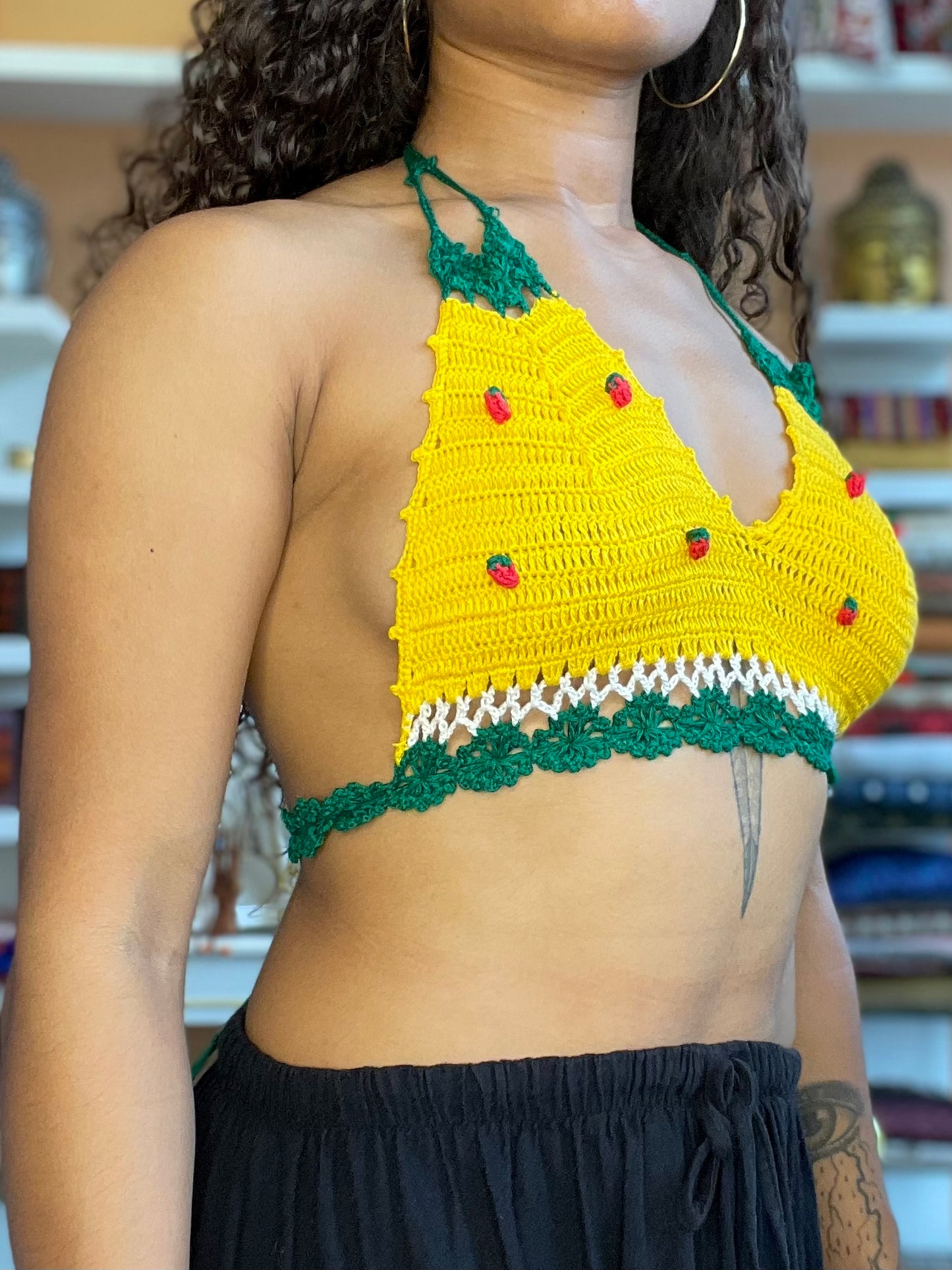 Yellow/Green Strawberry Crochet Halter Top