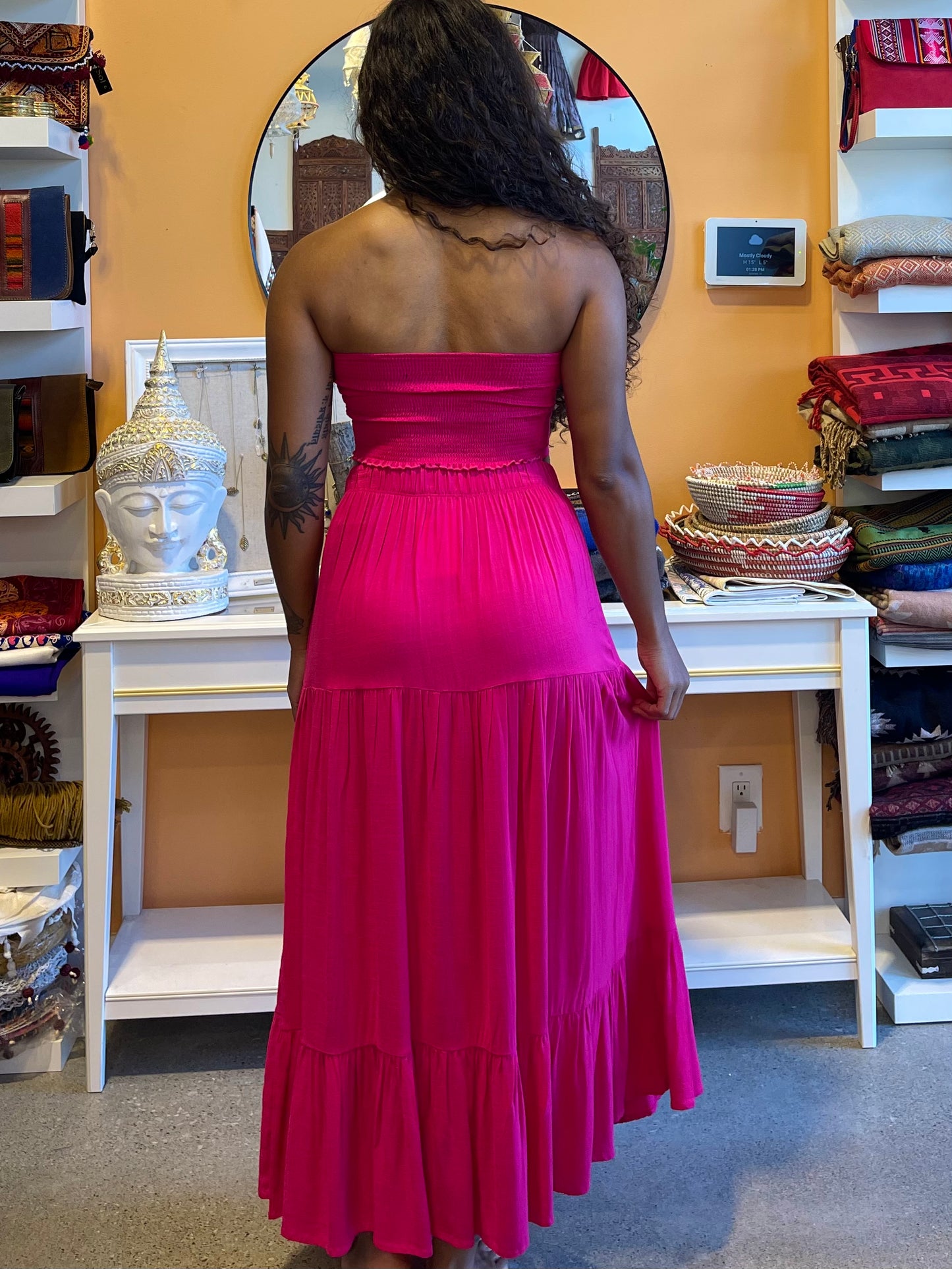 Pink Linen Bandeau Skirt Set