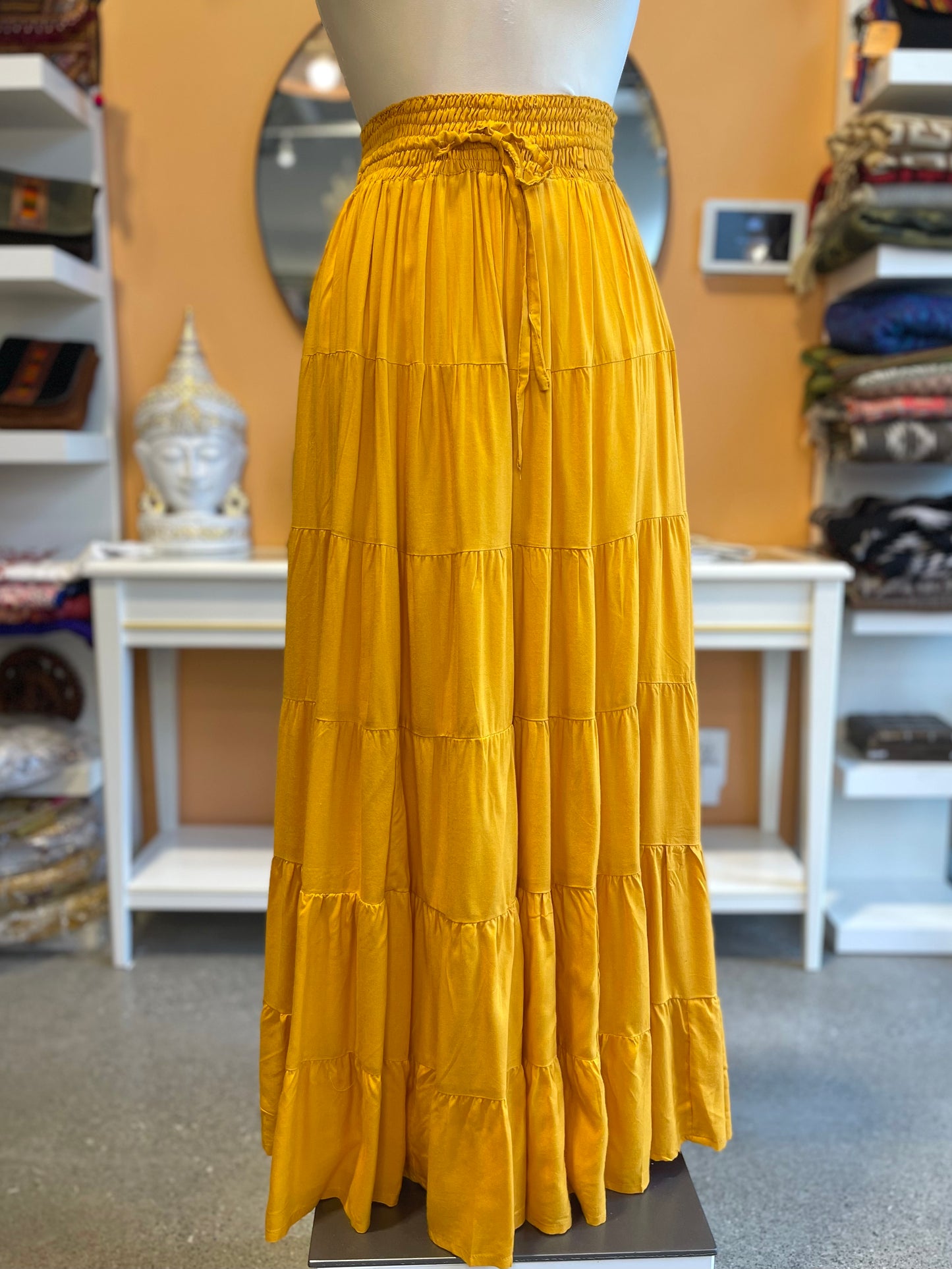 Yellow Boho Tiered Maxi Skirt