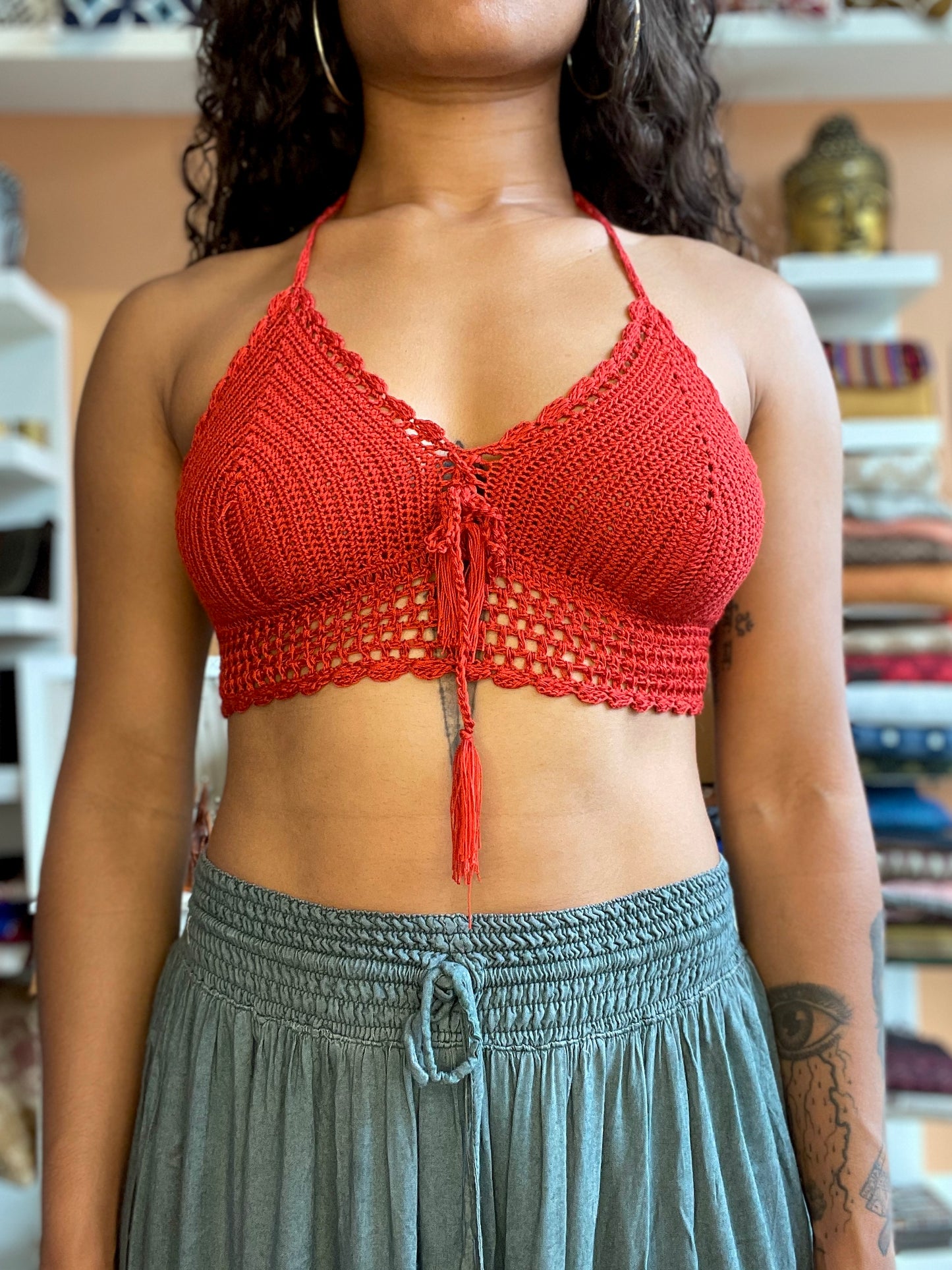 Burnt Red Handmade Crochet Halter Top