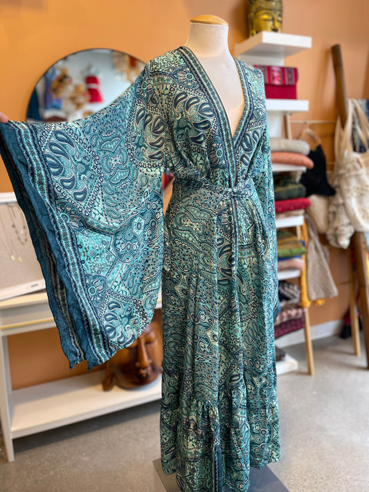 Blue Paisley Large Sleeve Kimono Robe/Dress
