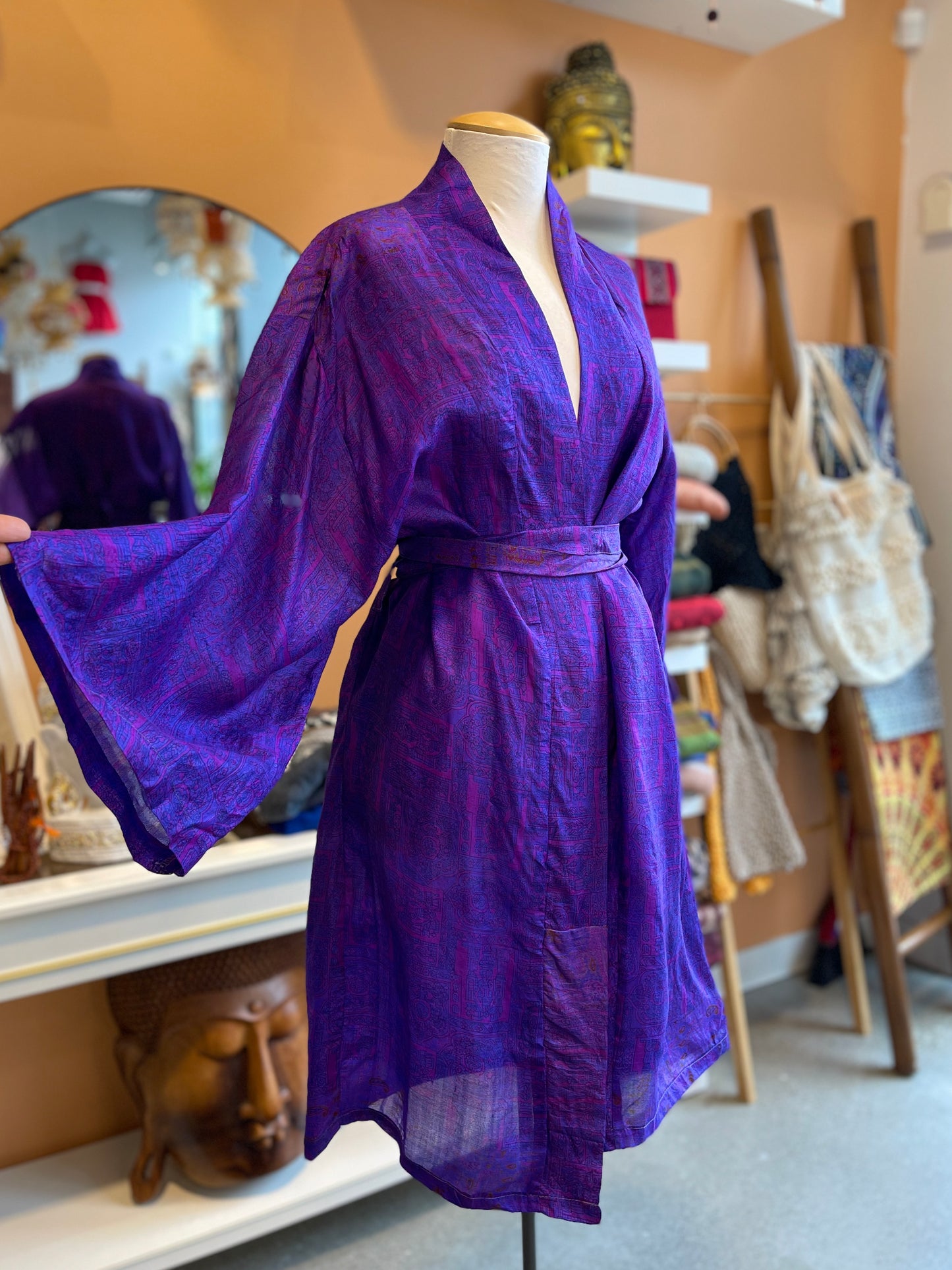 Purple Upcycled Silk Midi Robe