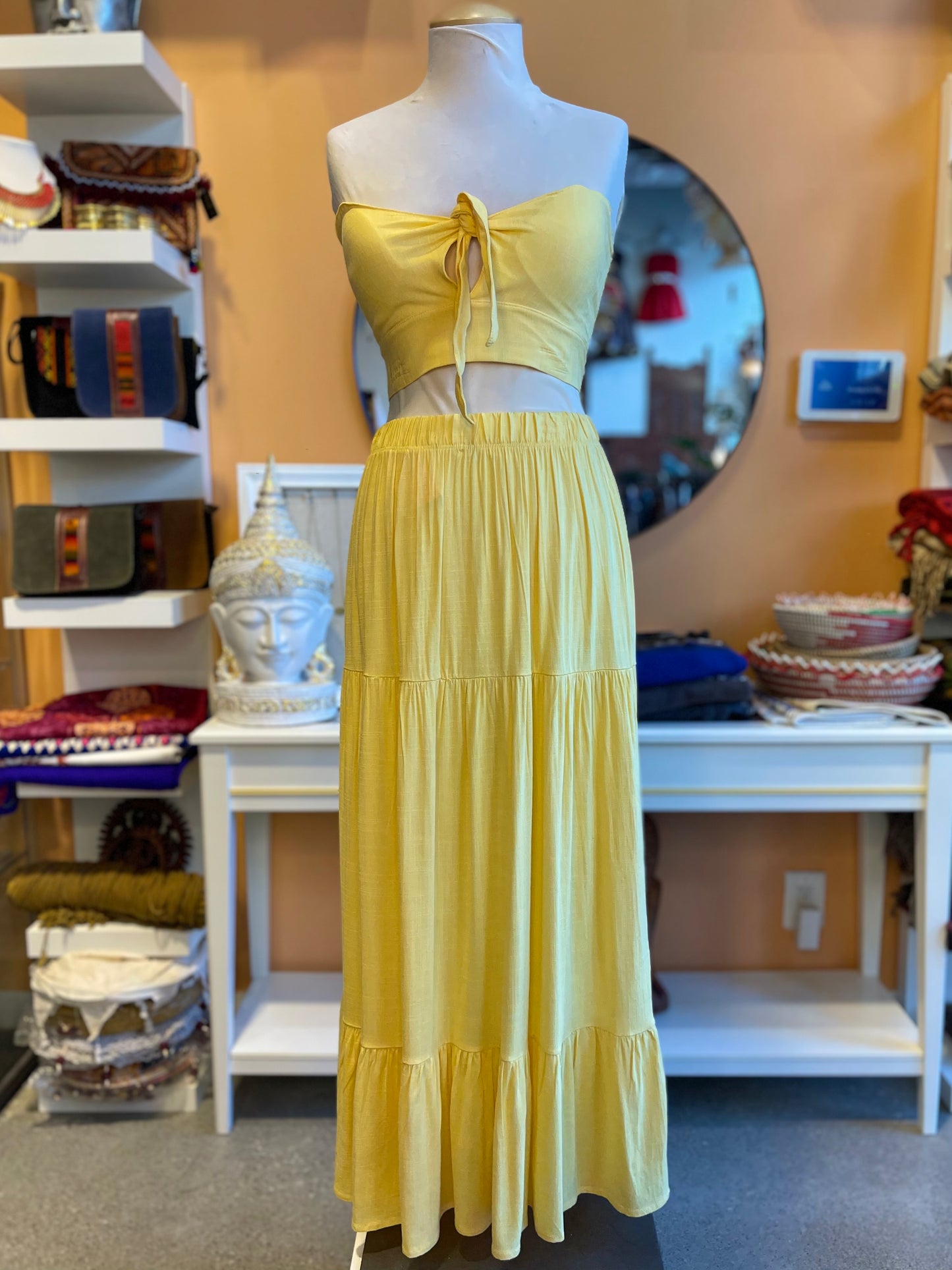 Yellow Linen Bandeau Skirt Set