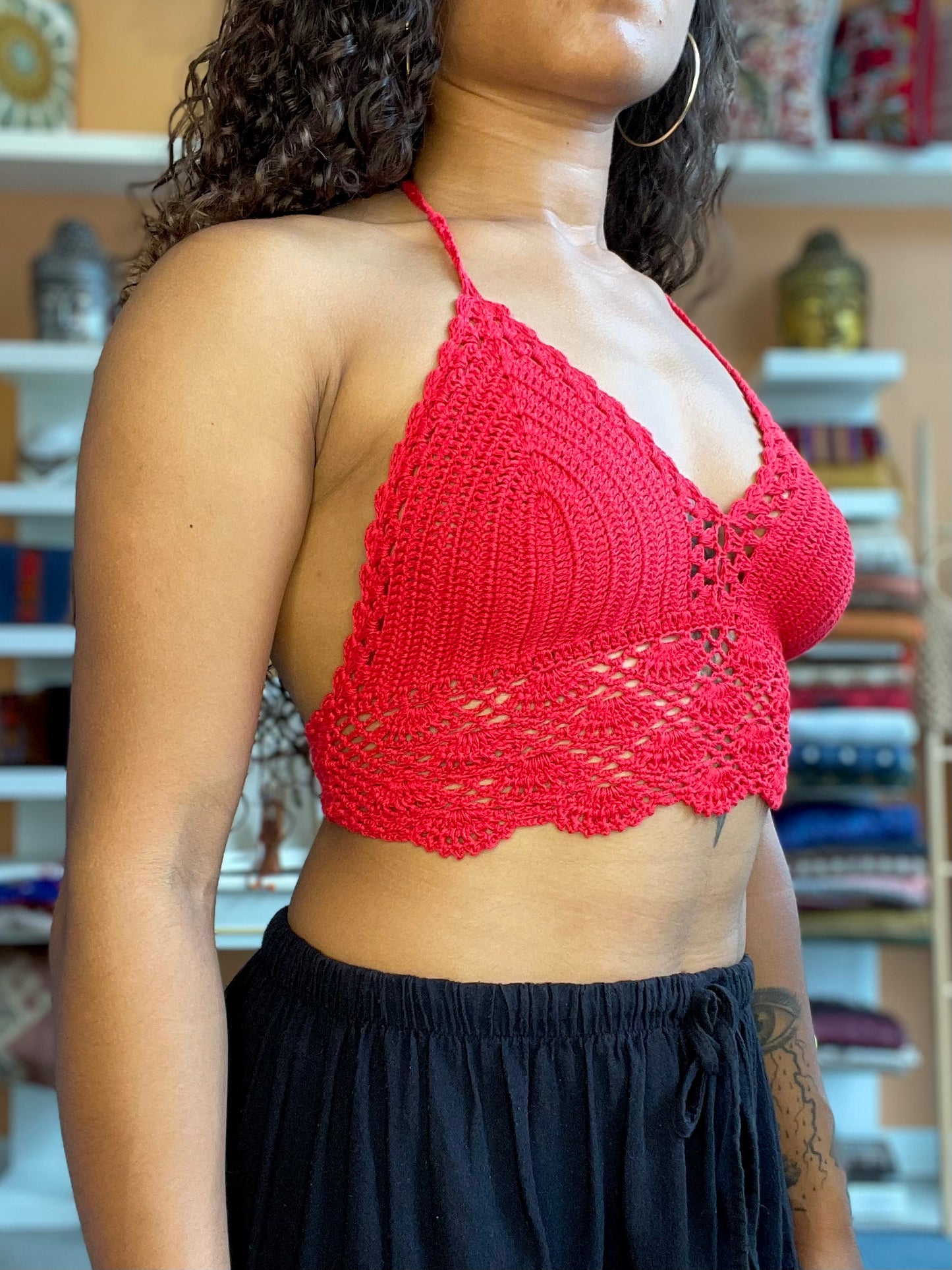 Red Crochet Halter Top