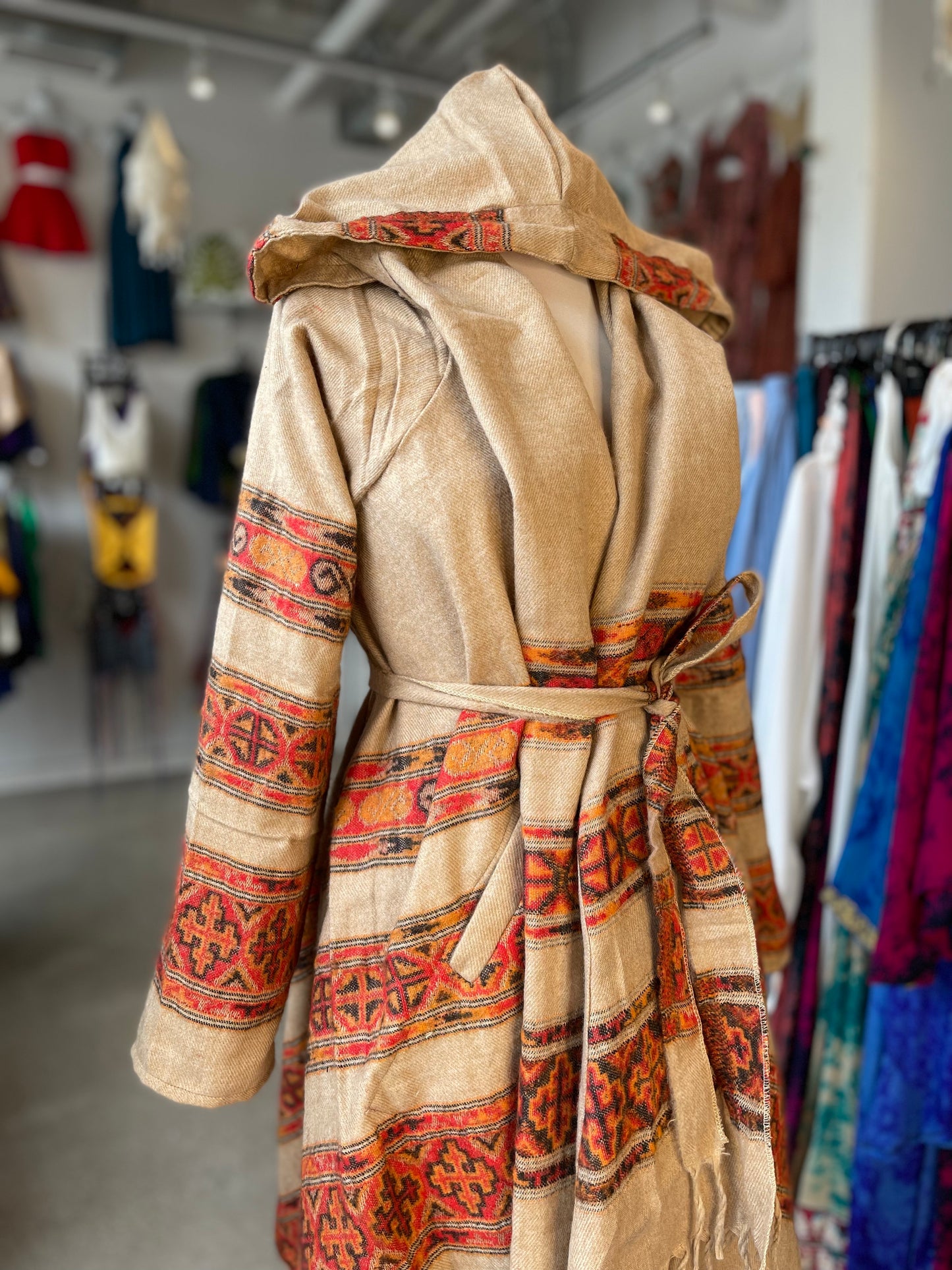 Beige/Orange Patterned Wrap Jacket