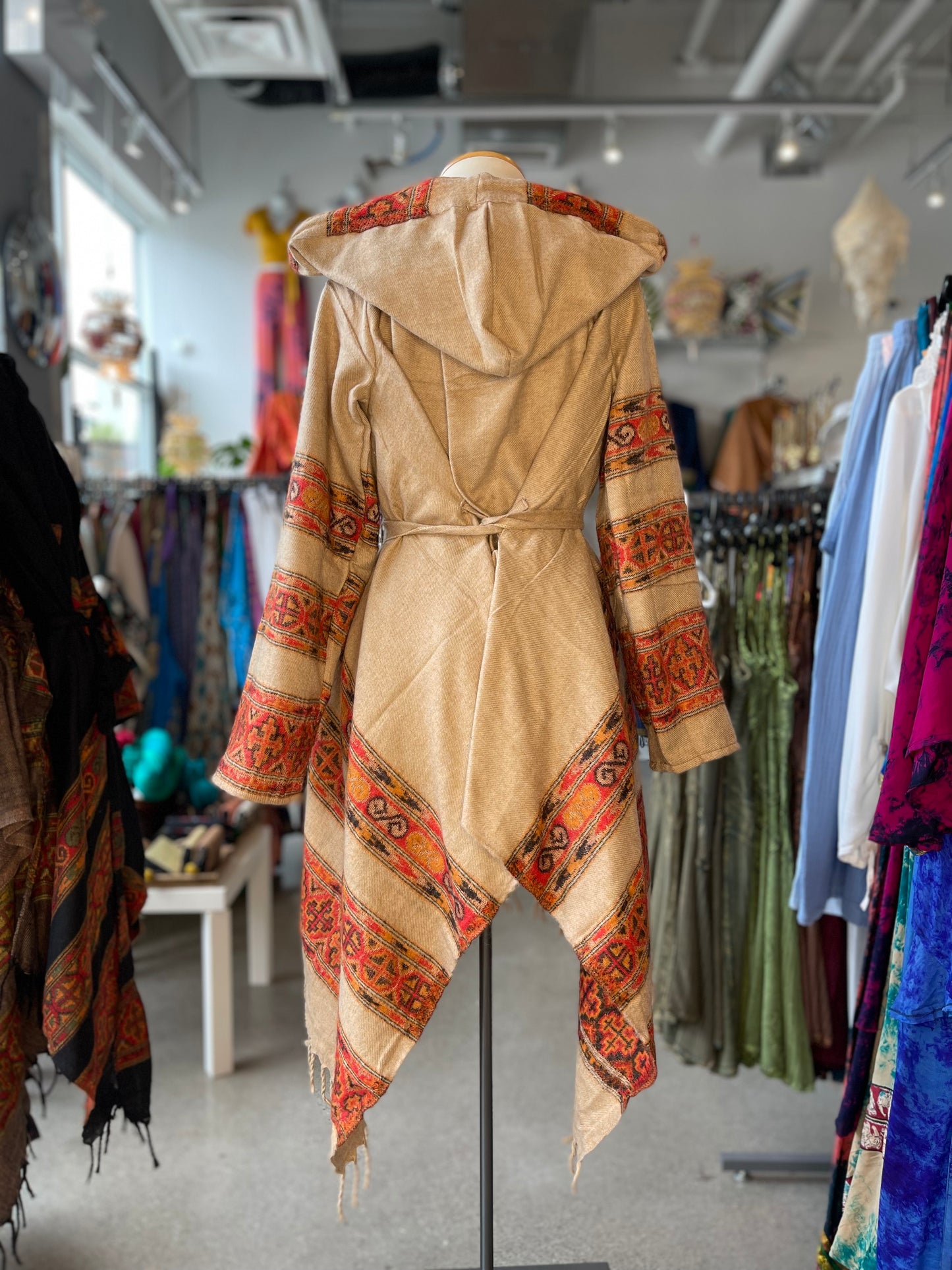 Beige/Orange Patterned Wrap Jacket