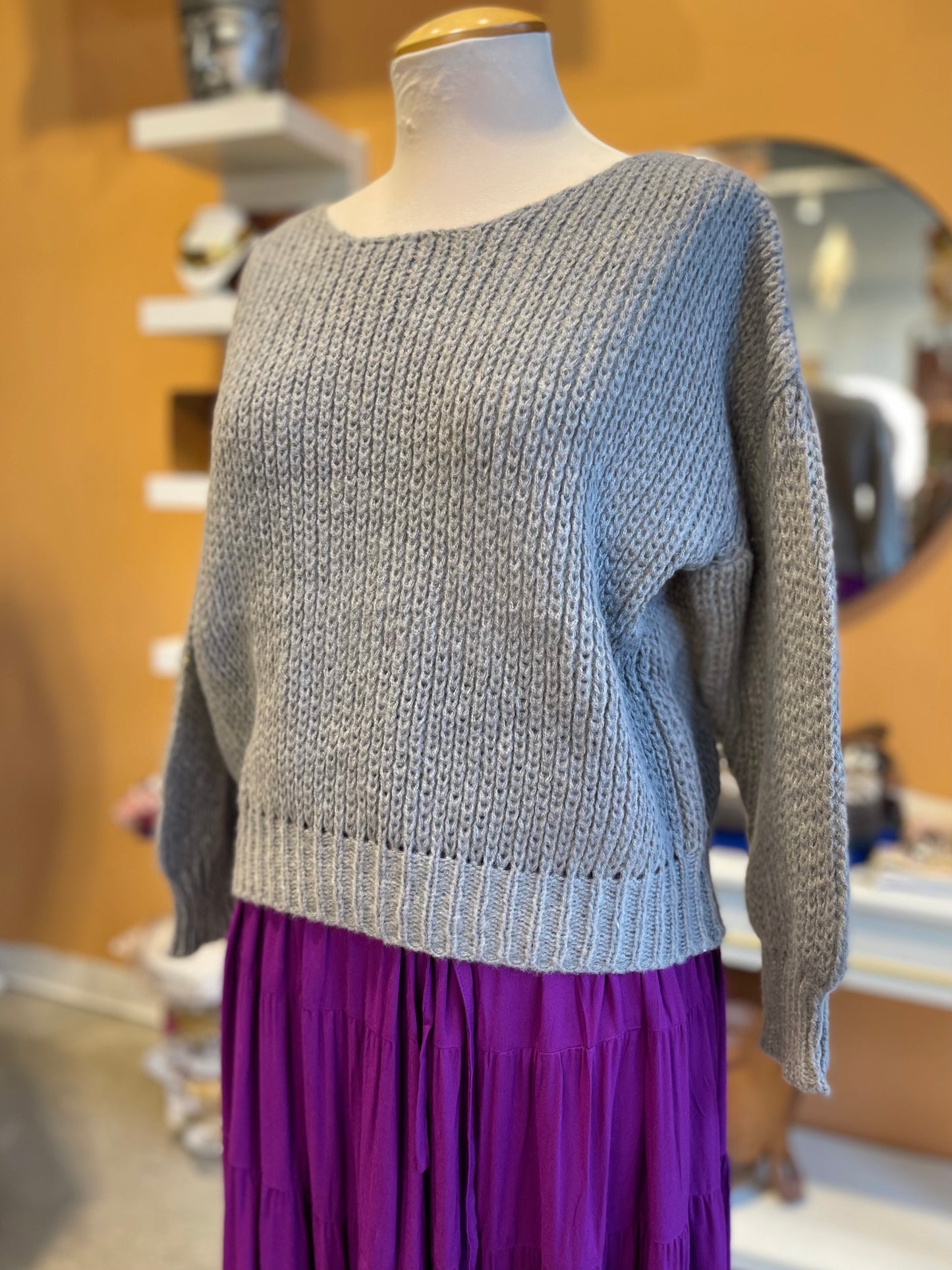 Grey Knitted Pull Over Sweater