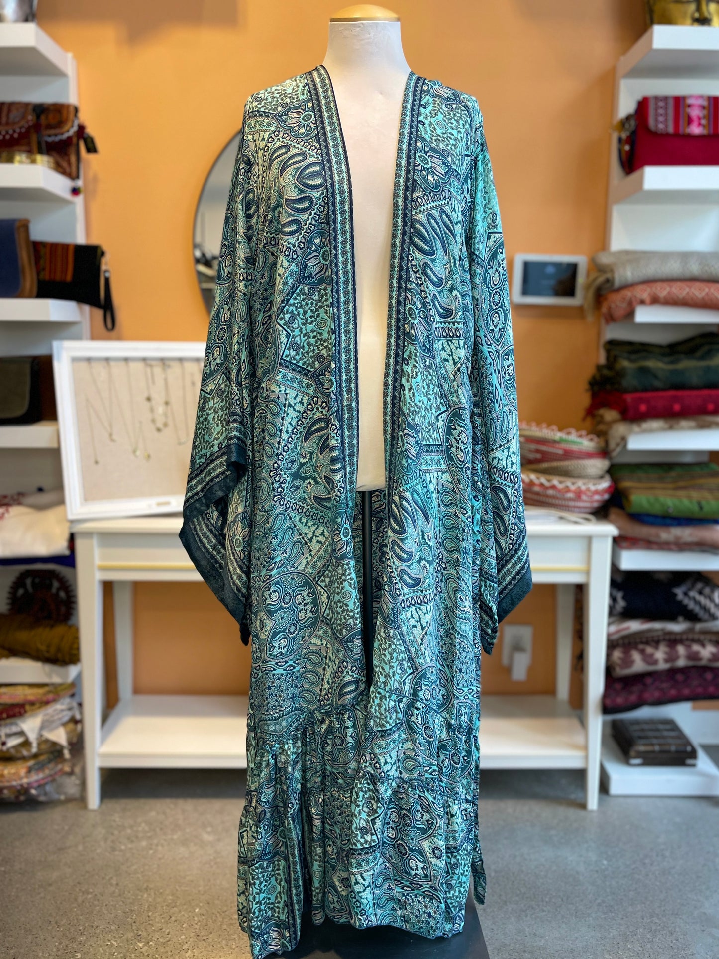 Blue Paisley Large Sleeve Kimono Robe/Dress