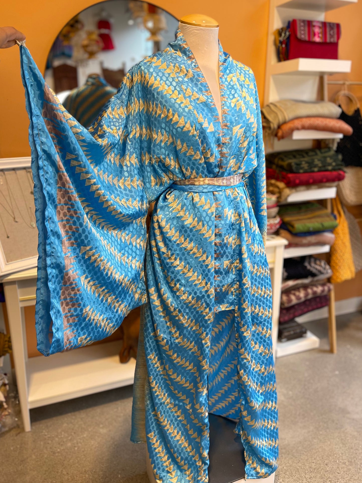 Blue Iridescent Oversized Upcycled Silk Kimono