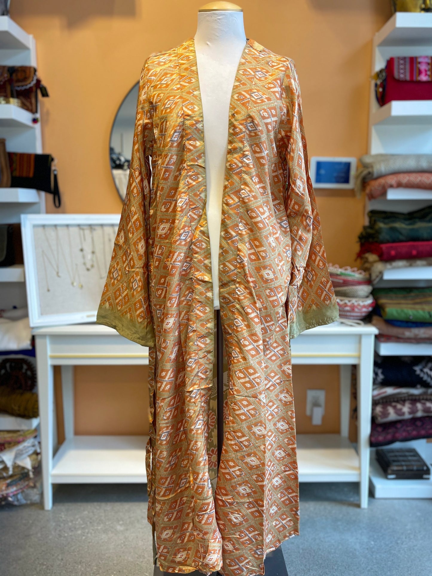 Orange Diamond Upcycled Silk Maxi Robe