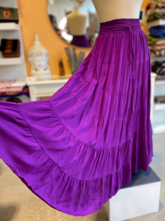 Purple Boho Tiered Maxi Skirt