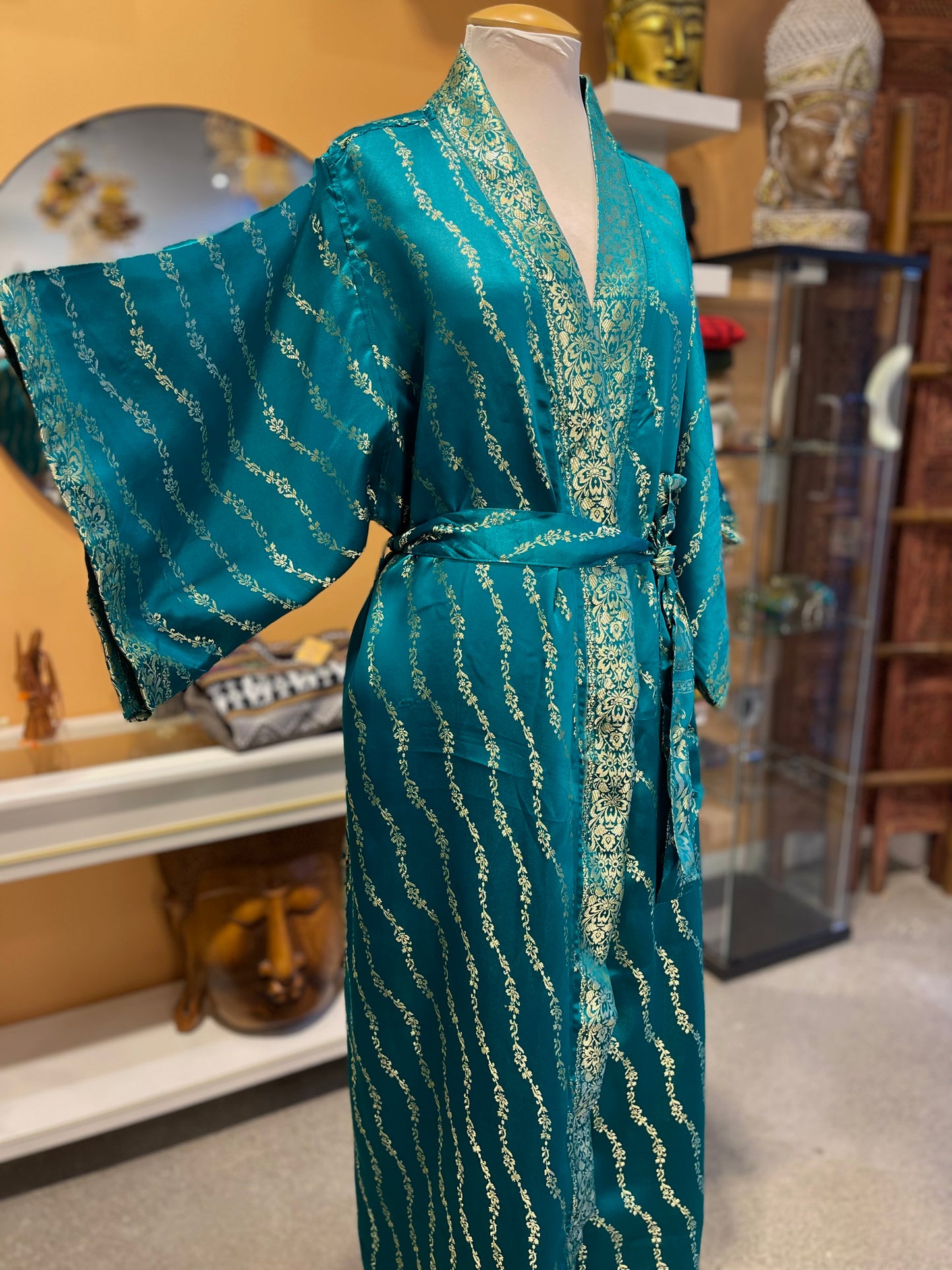 Green Upcycled Brocade Silk Robe