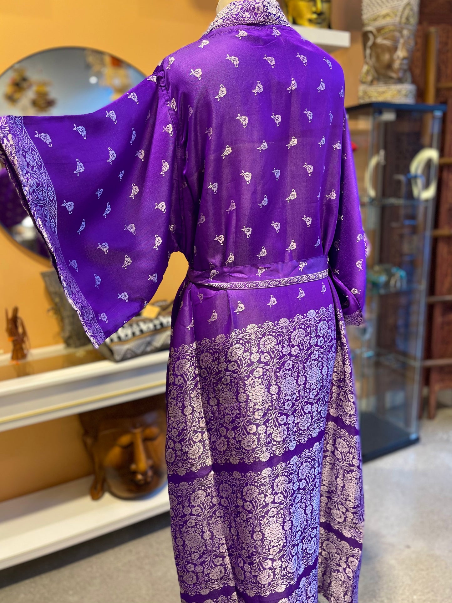 Purple Upcycled Brocade Silk Robe