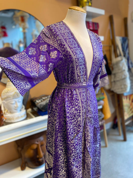 Purple Upcycled Brocade Silk Fitted Robe