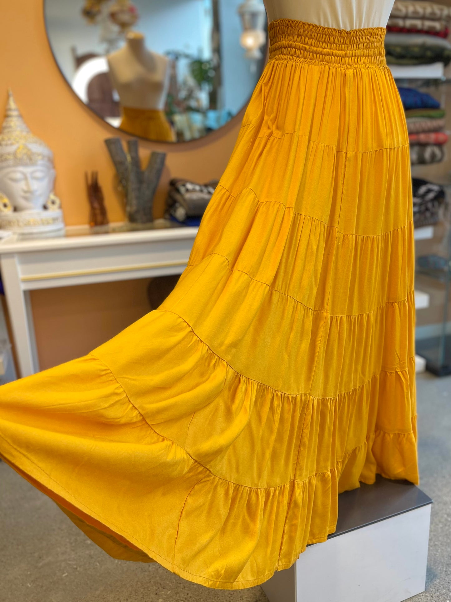 Yellow Boho Tiered Maxi Skirt