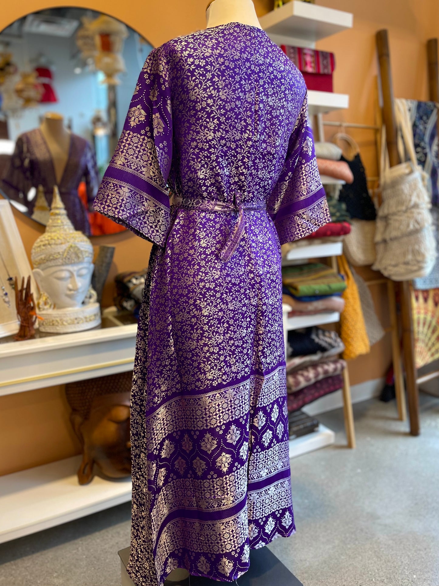 Purple Upcycled Brocade Silk Fitted Robe