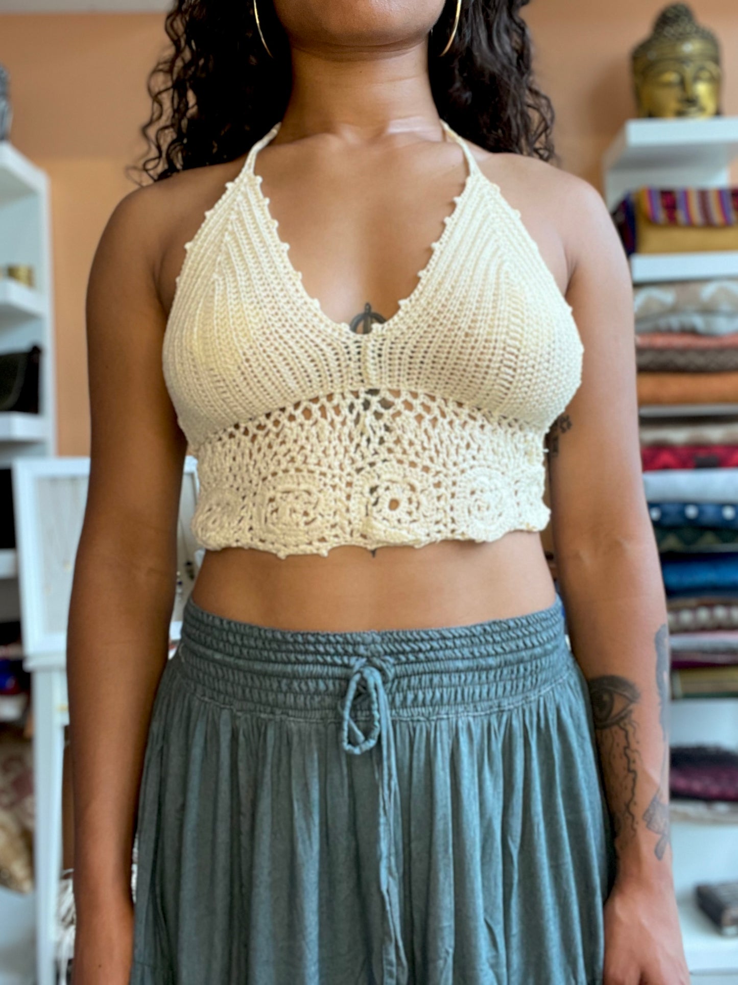 Cream Handmade Crochet Halter Top