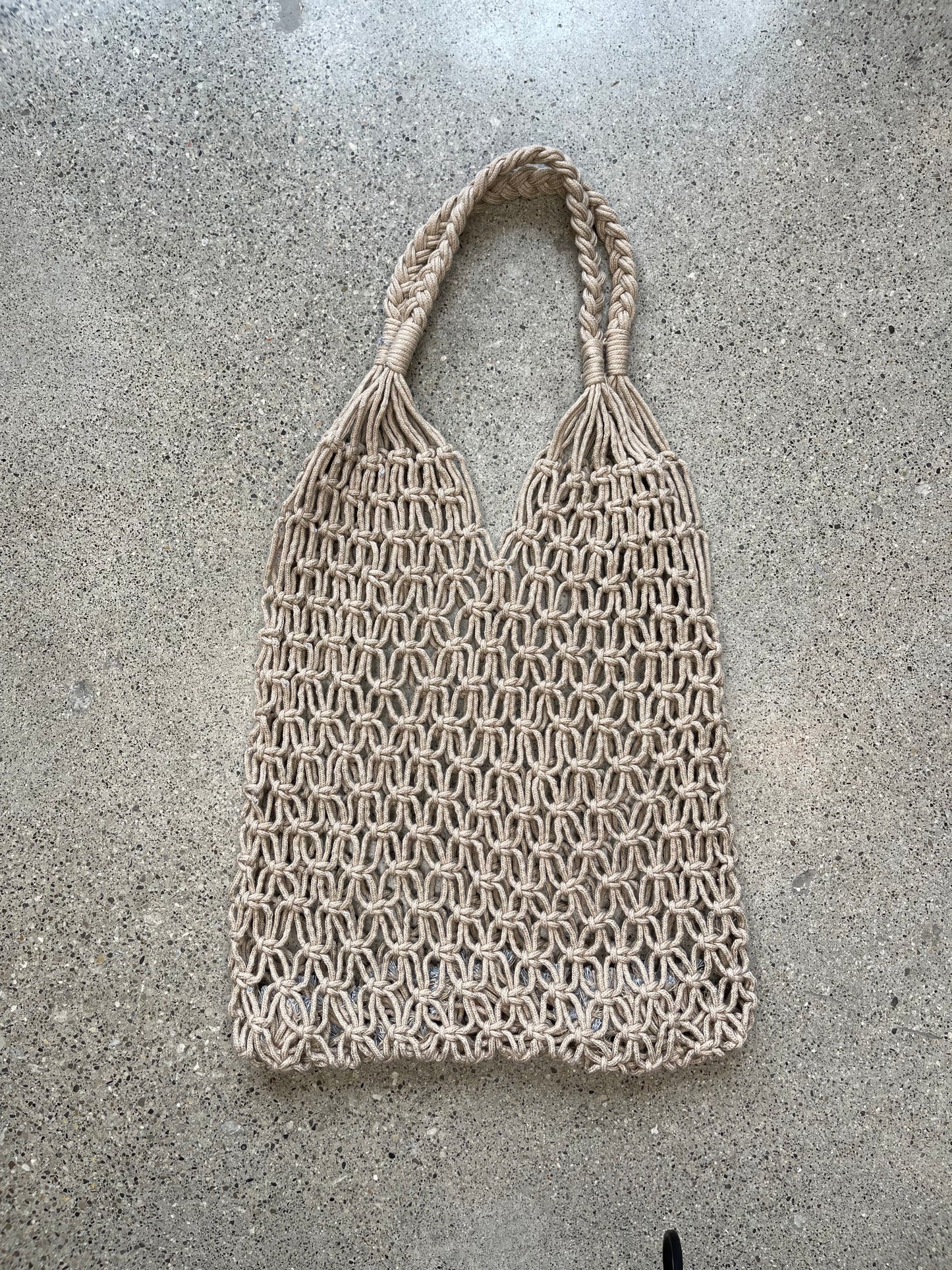 Taupe Handmade Macrame Tote Bag