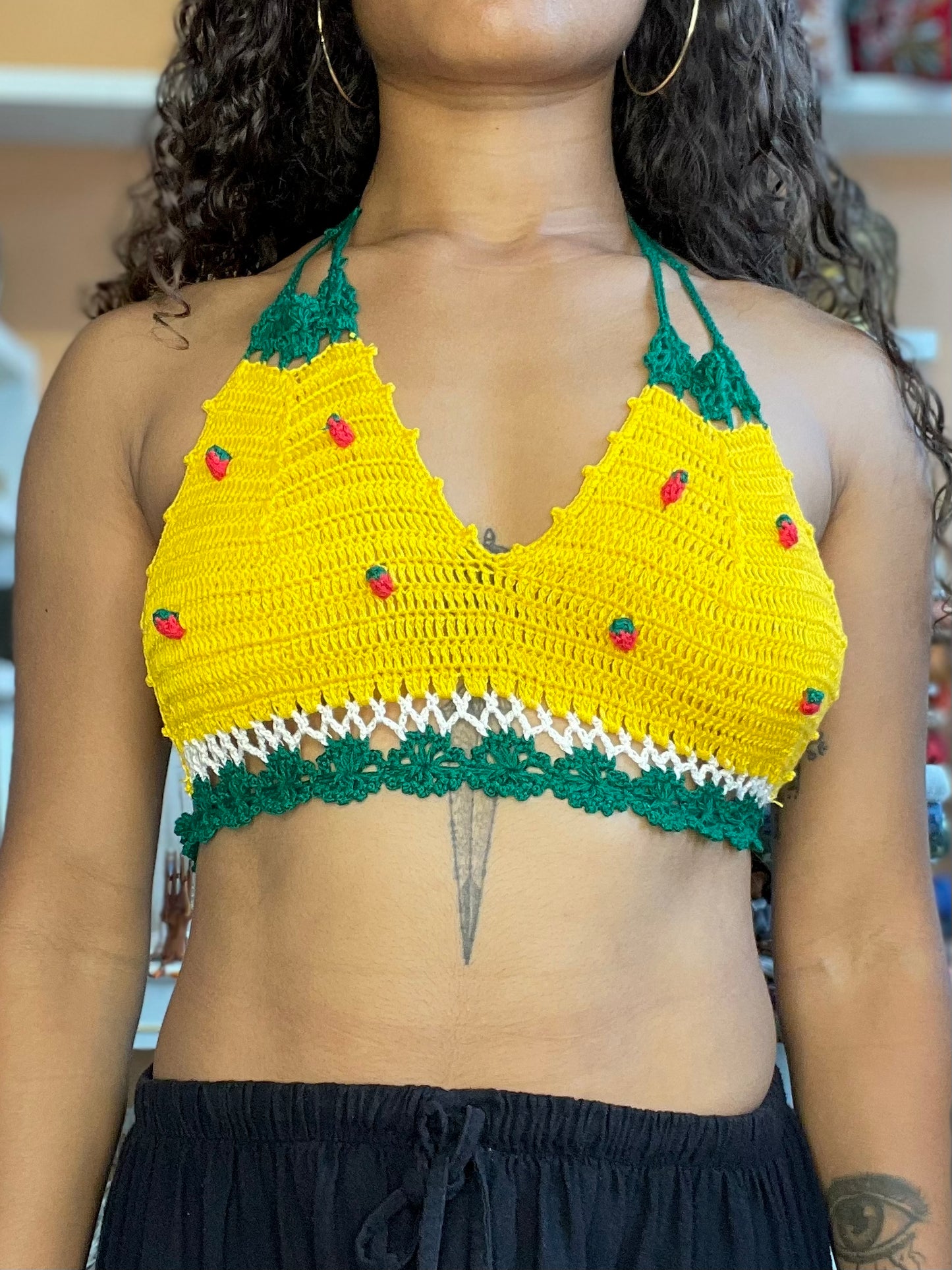 Yellow/Green Strawberry Crochet Halter Top – Shop Sol