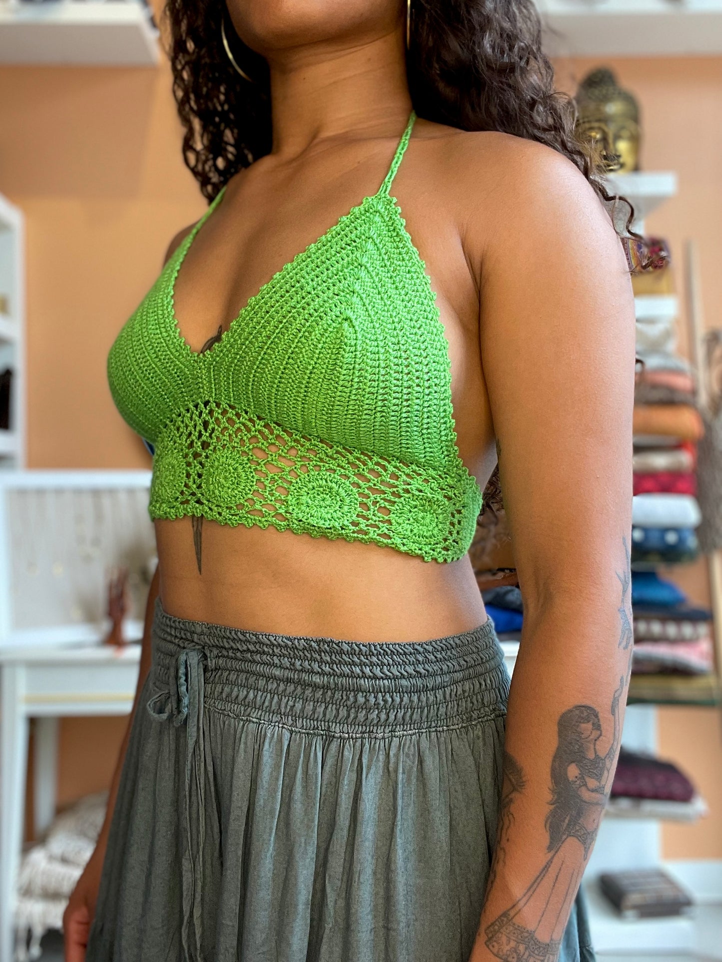 Lime Green Handmade Crochet Halter Top