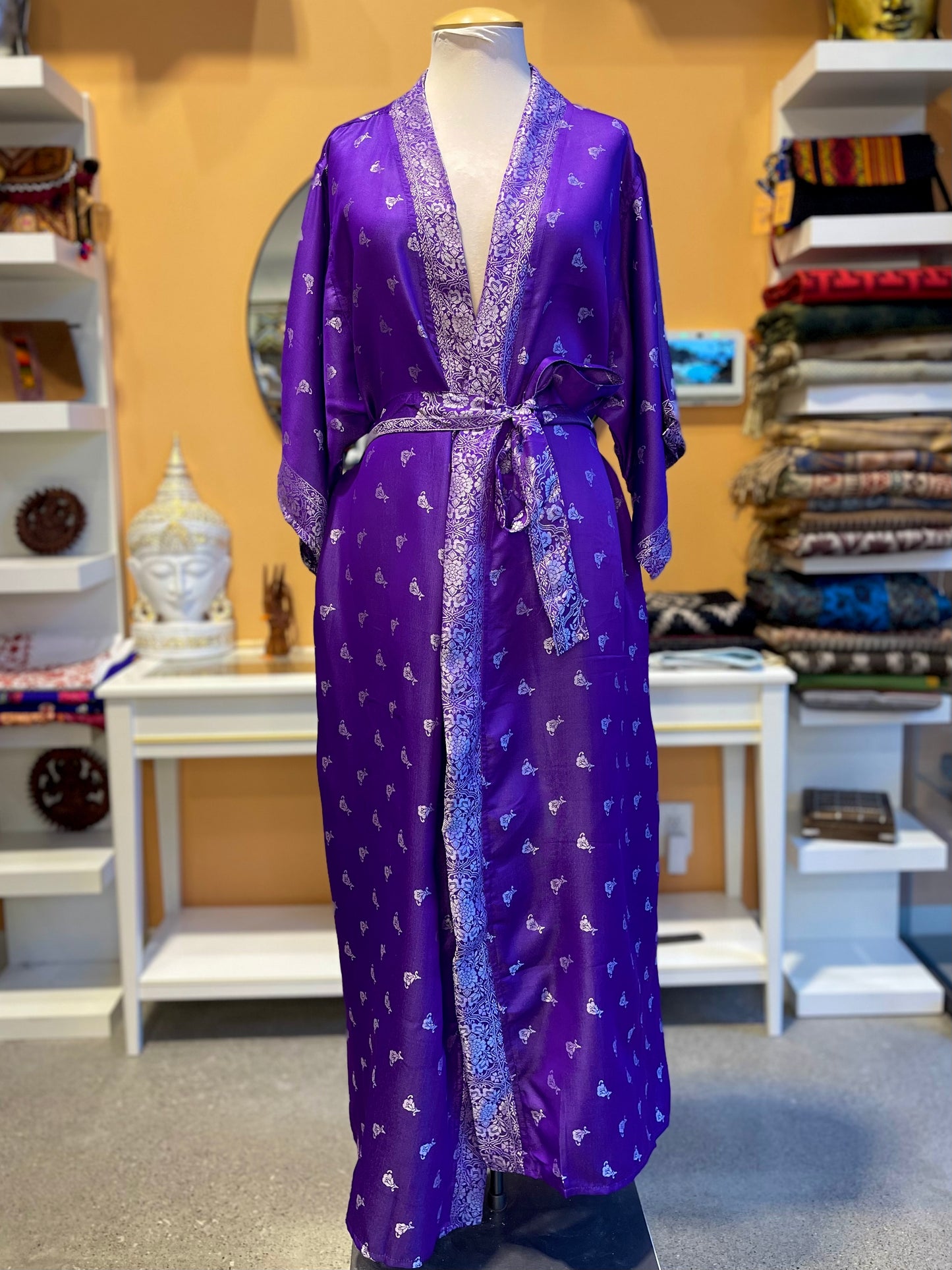 Purple Upcycled Brocade Silk Robe