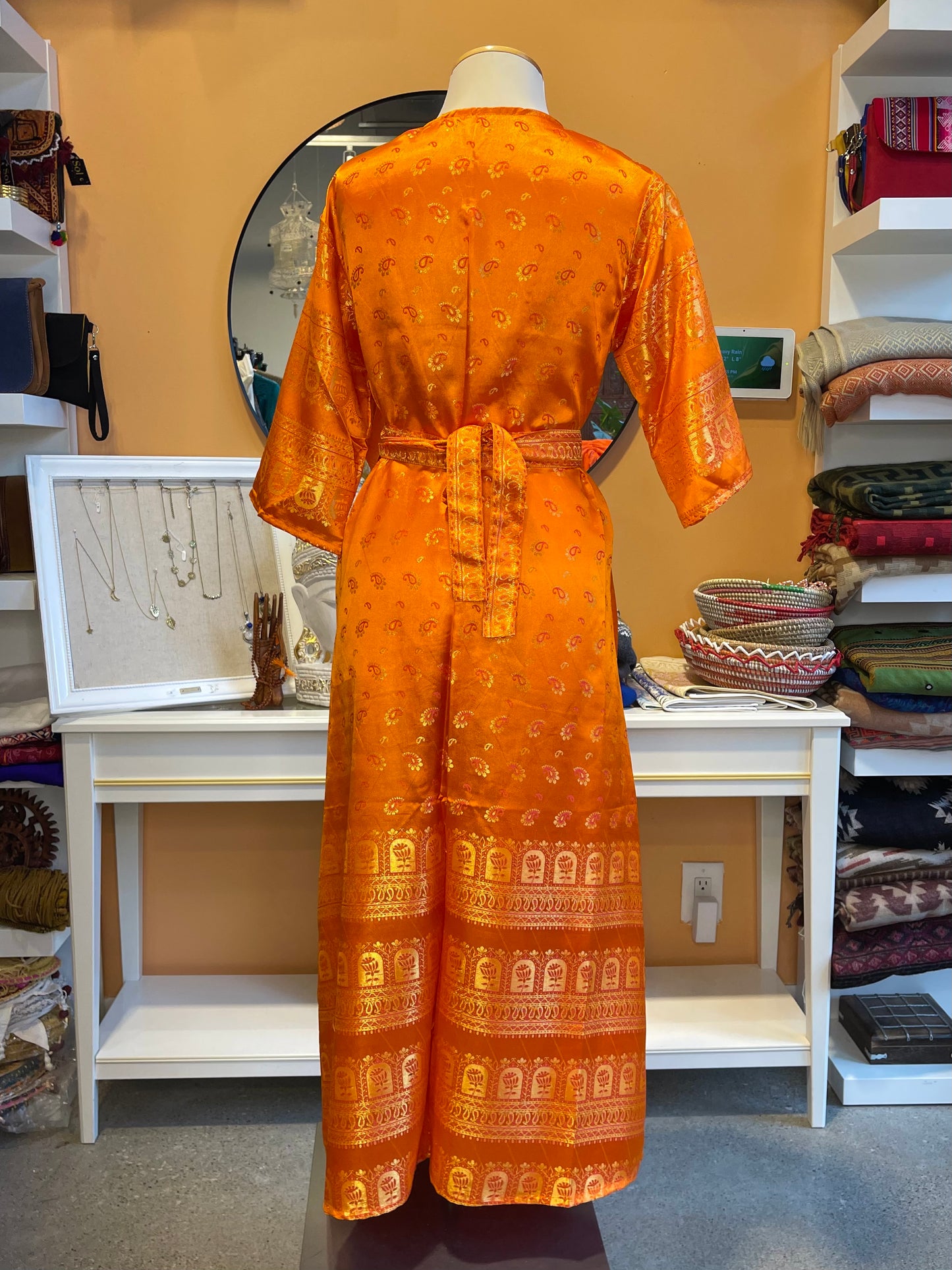 Orange/Pink Upcycled Brocade Silk Fitted Robe