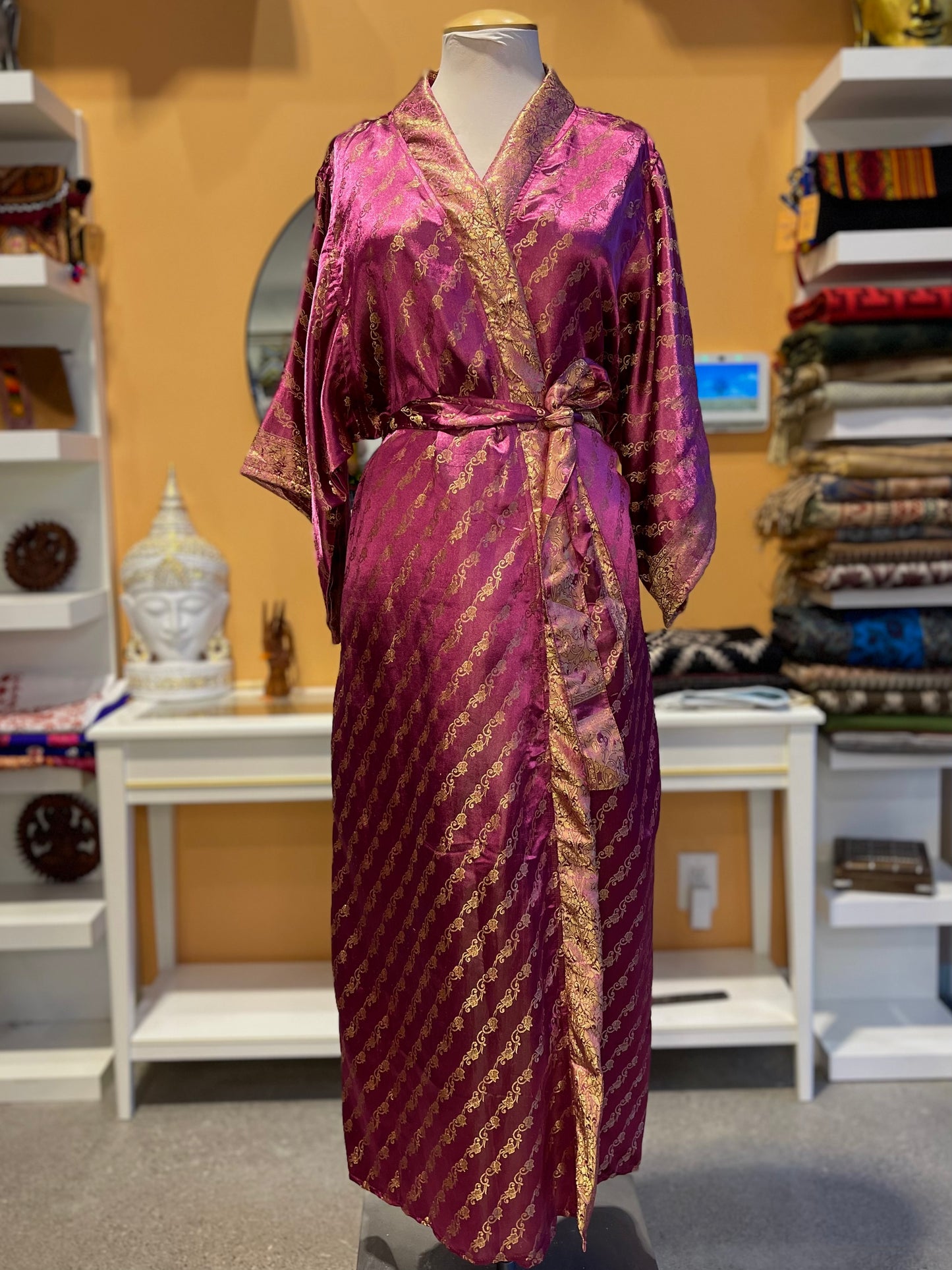 Pink Upcycled Brocade Silk Robe