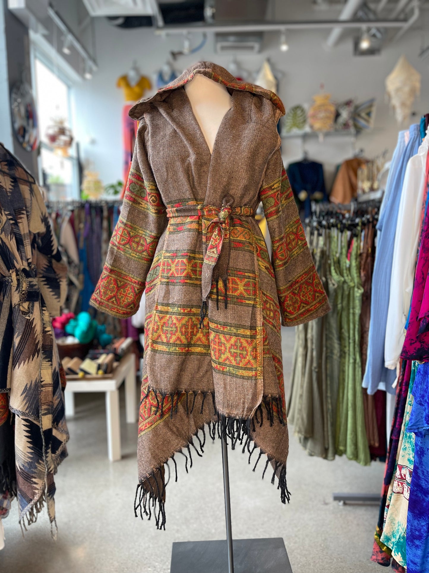 Brown/Orange Patterned Wrap Jacket