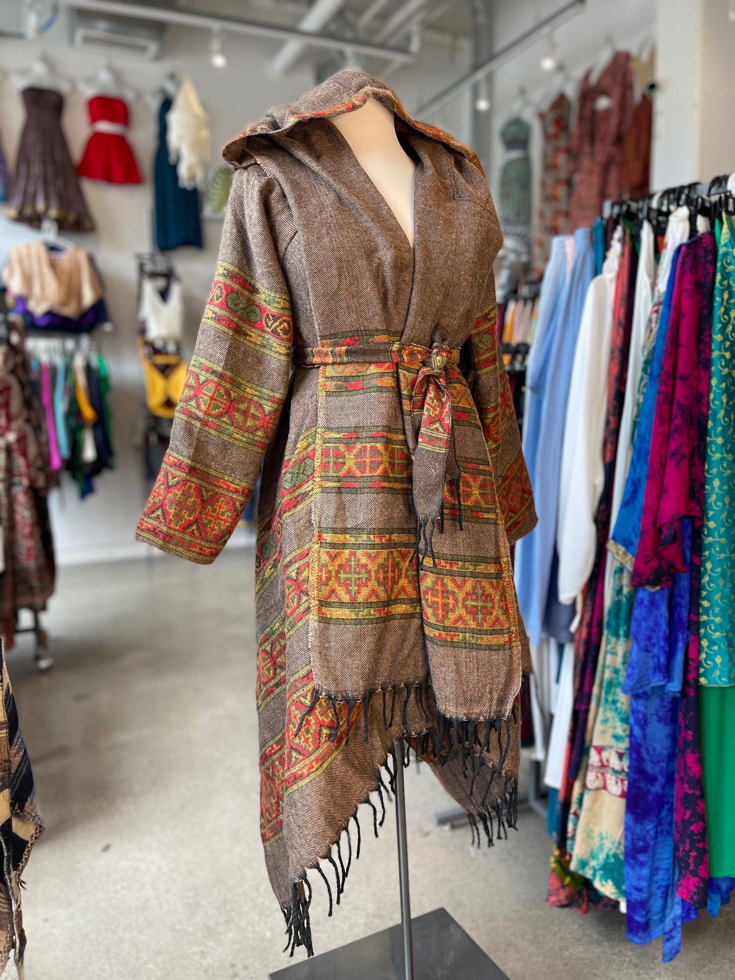 Brown/Orange Patterned Wrap Jacket