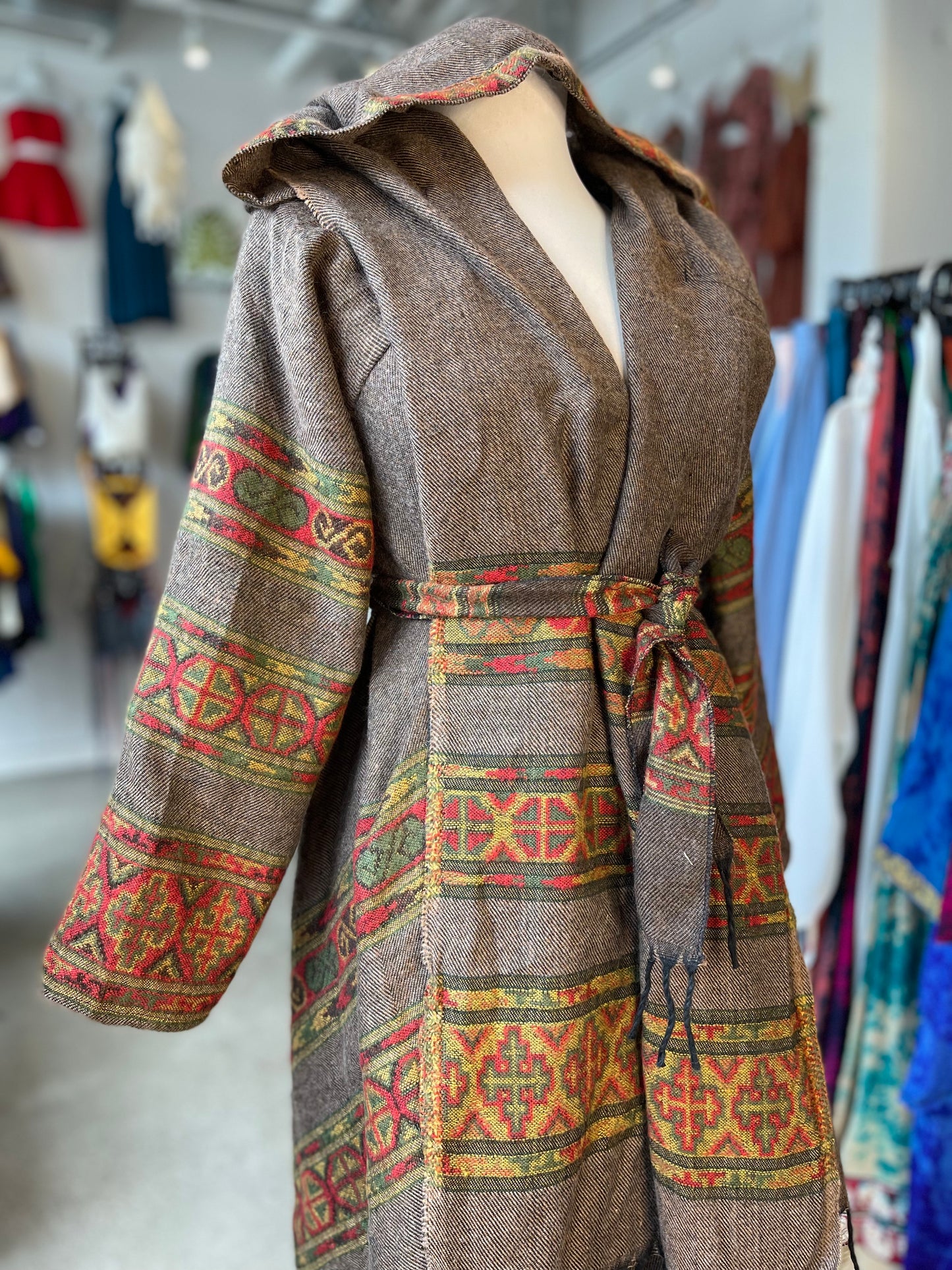 Brown/Orange Patterned Wrap Jacket