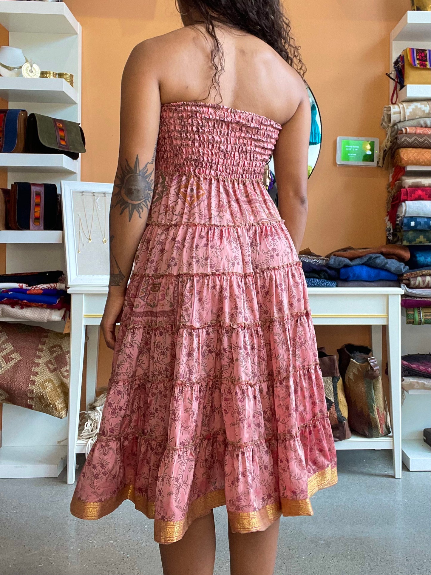 Pink Silk Strapless Dress / Maxi Skirt