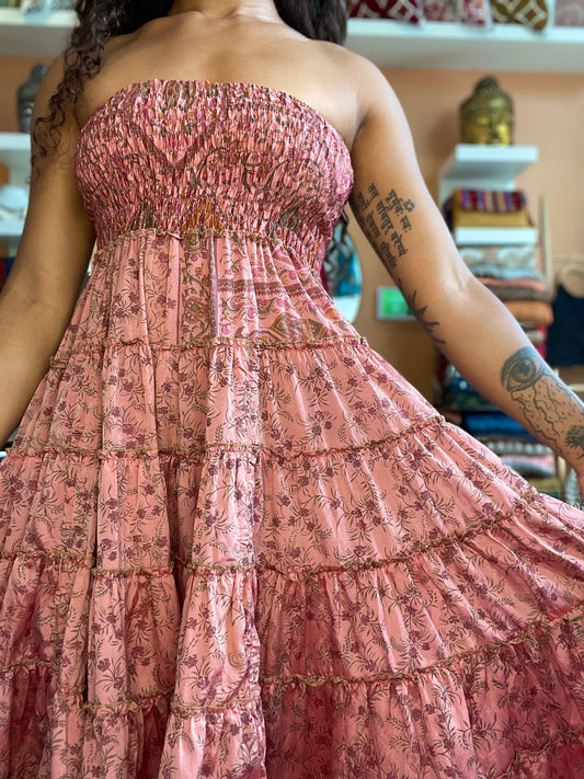 Pink Silk Strapless Dress / Maxi Skirt