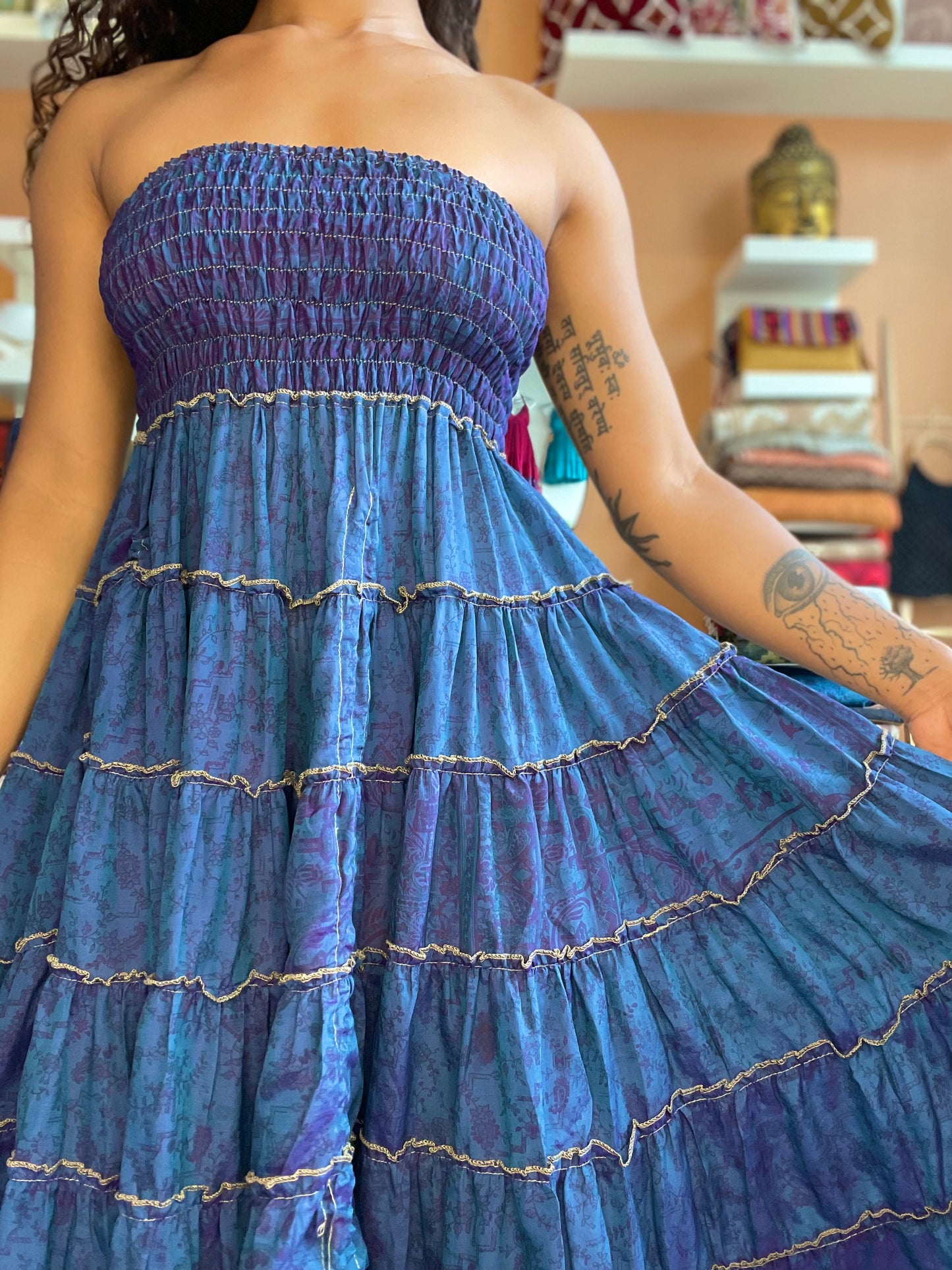 Dark Blue Silk Strapless Dress / Maxi Skirt