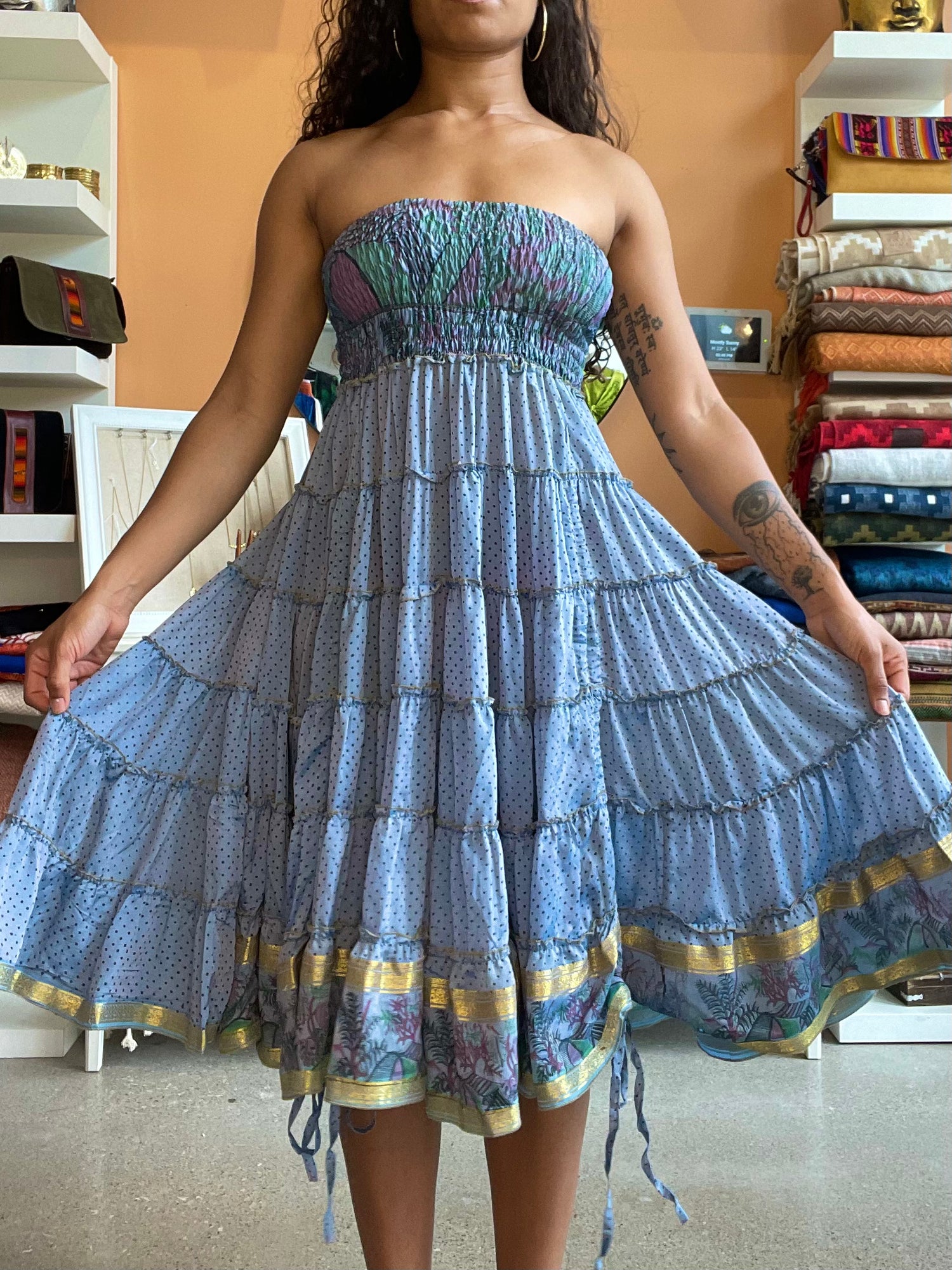 Blue silk cocktail store dress